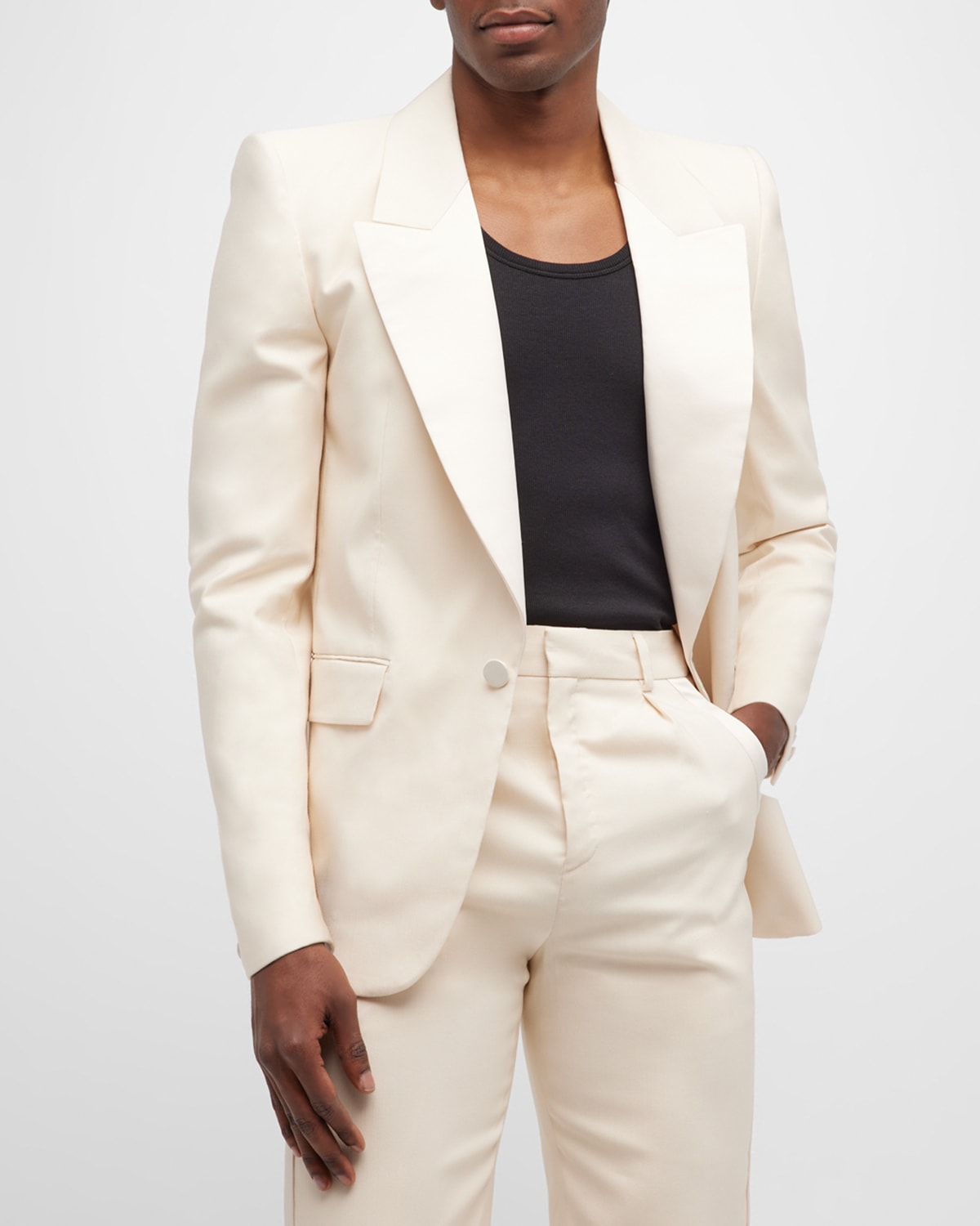 Shop Saint Laurent Men's Pique Silk Tuxedo Jacket In Bianco