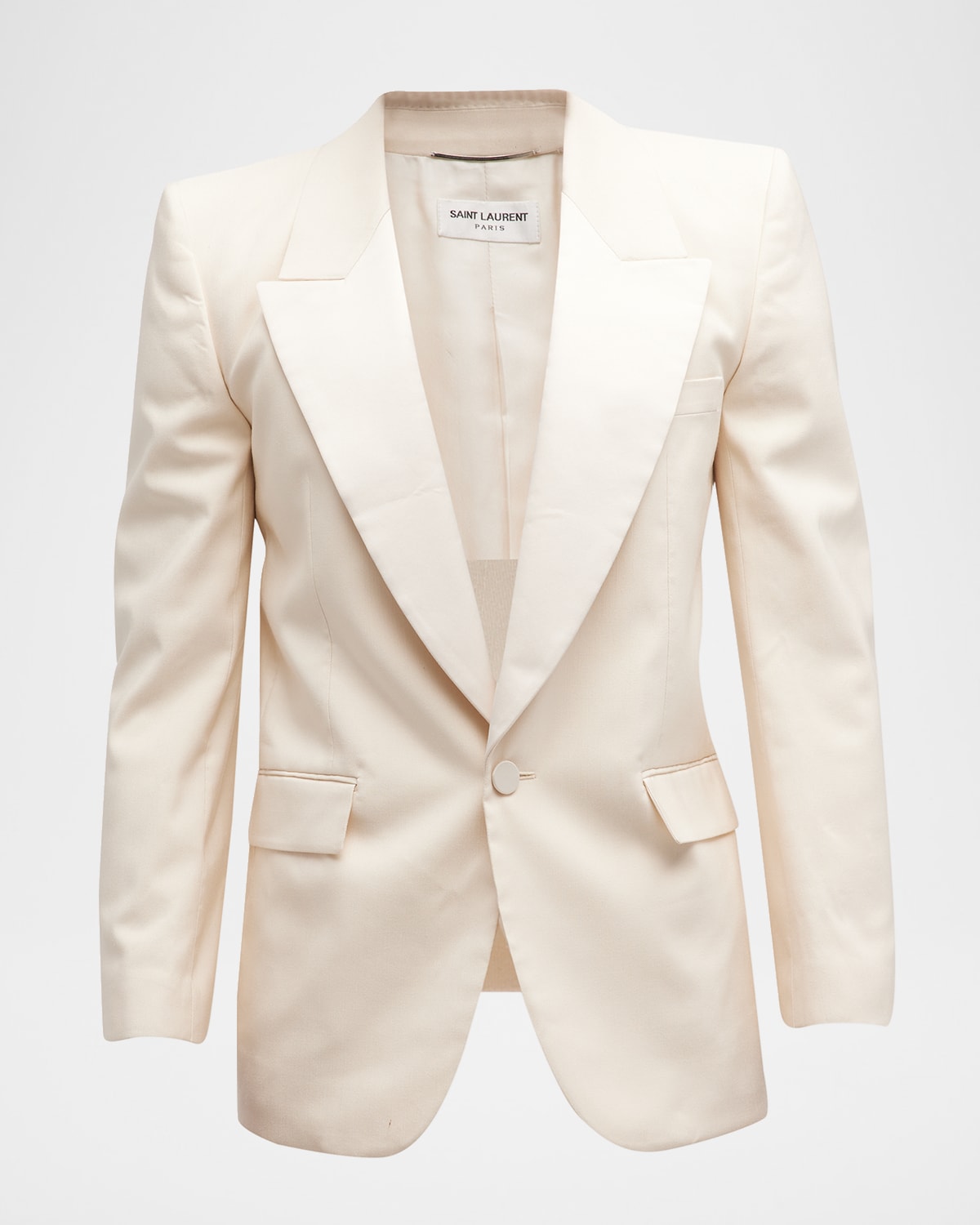 Shop Saint Laurent Men's Pique Silk Tuxedo Jacket In Bianco