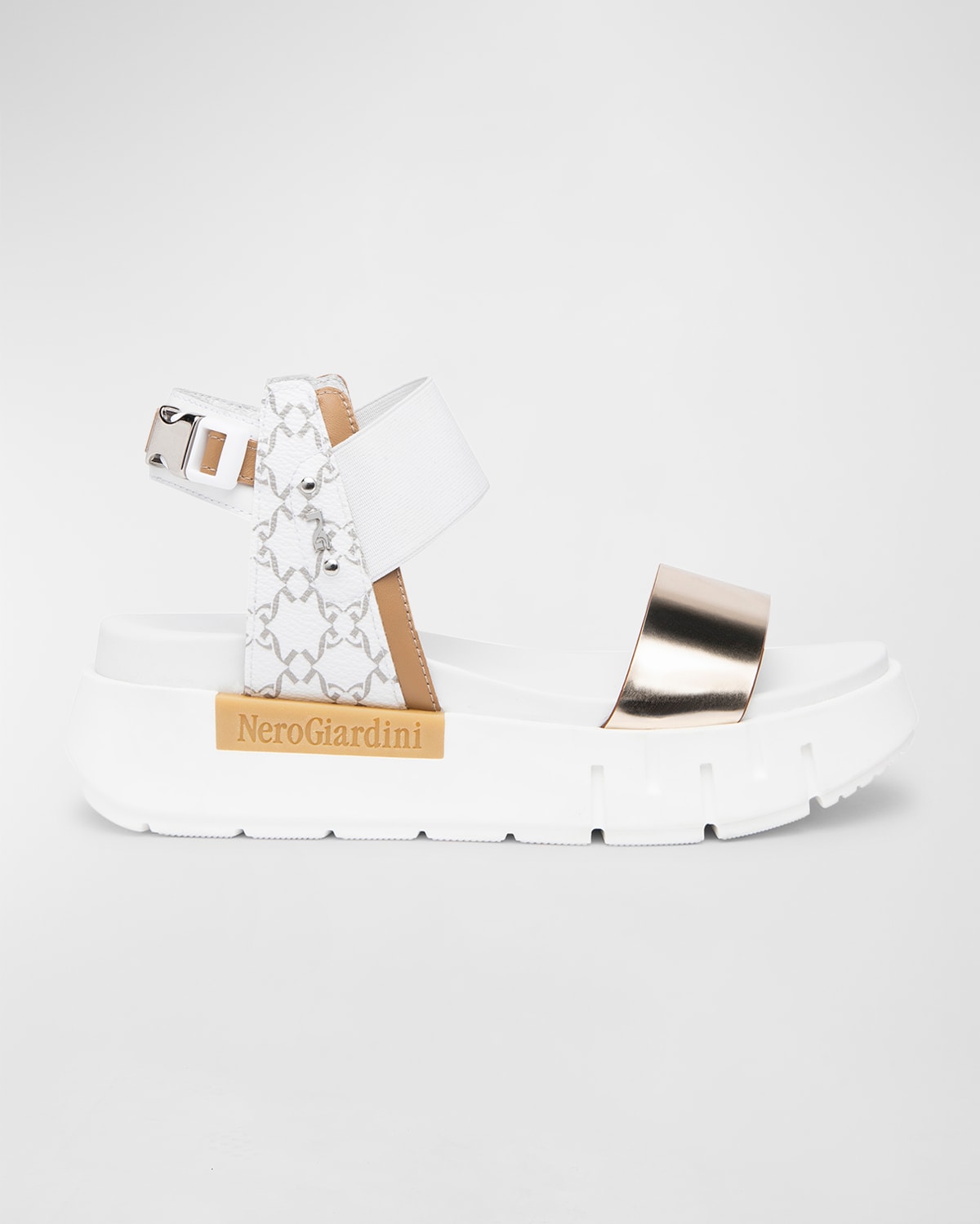 Shop Nerogiardini Elastic Sporty Sandals In White / Gold