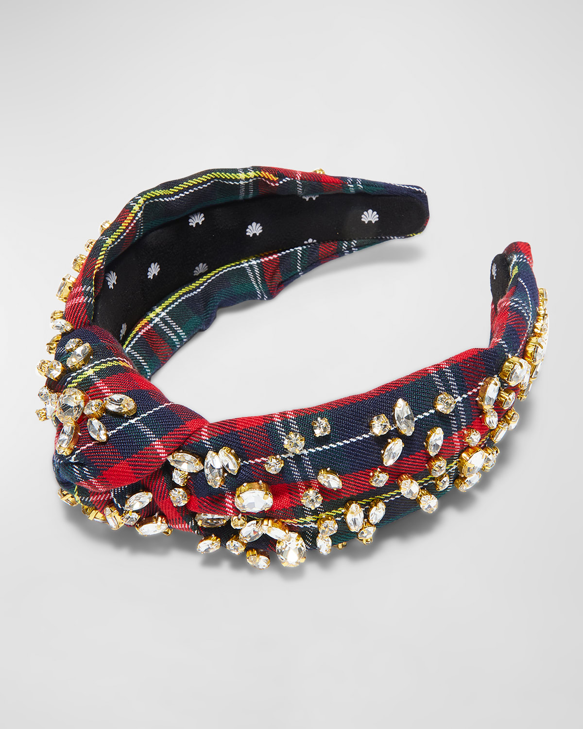 Shop Lele Sadoughi Embellished Knotted Plaid Headband In Midnight Plaid
