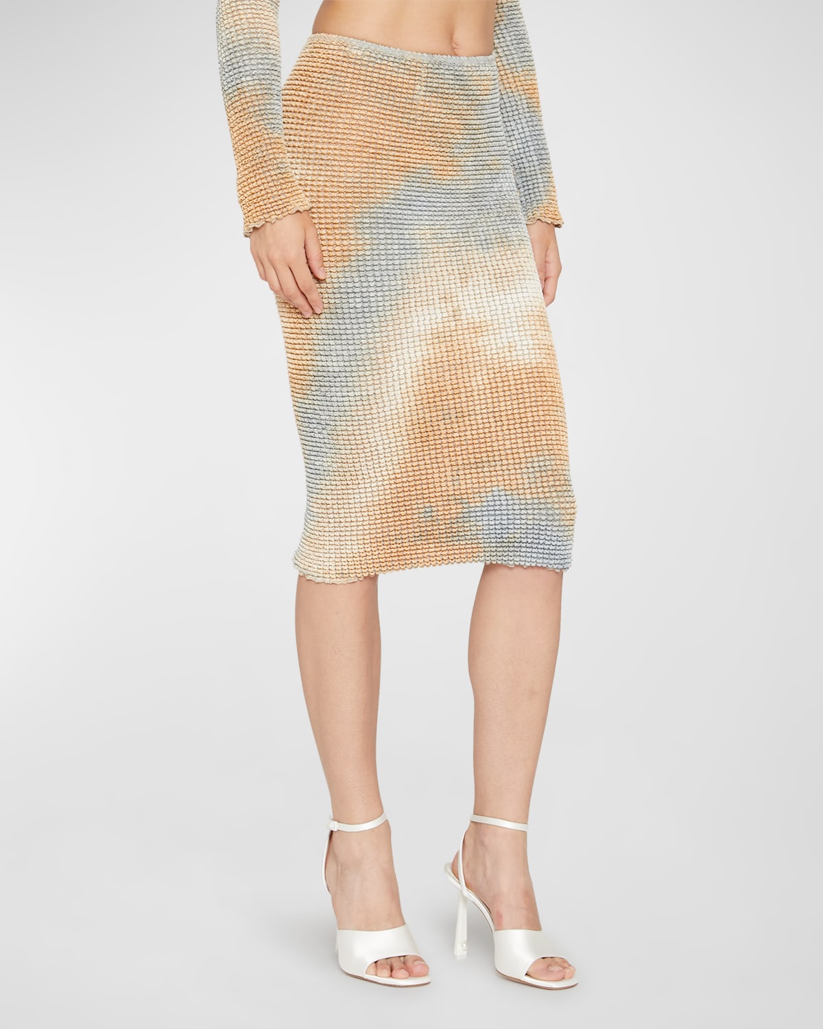 Smocked Tie-Dye Midi Skirt