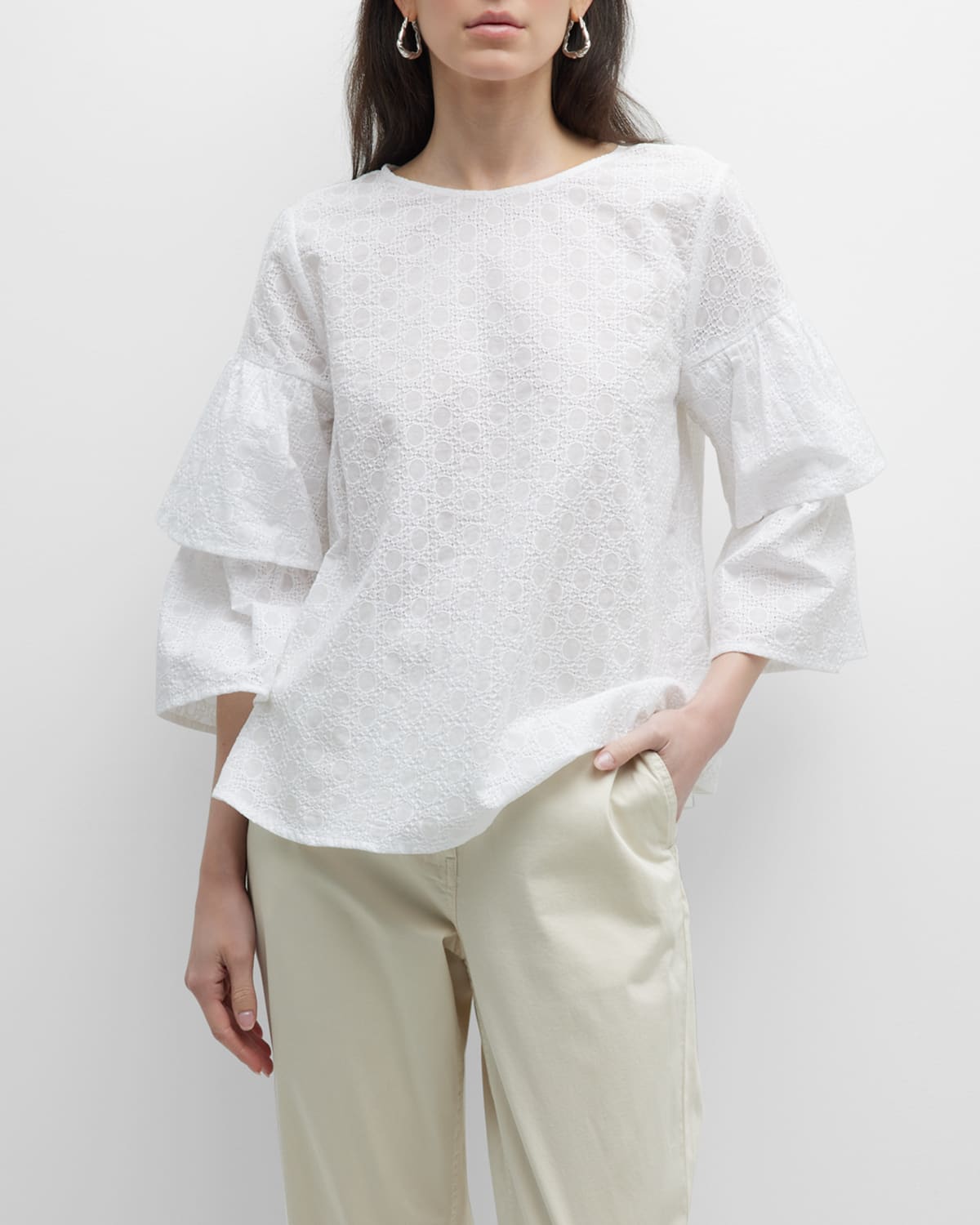 Masai Drea Embroidered Tiered-Sleeve Blouse