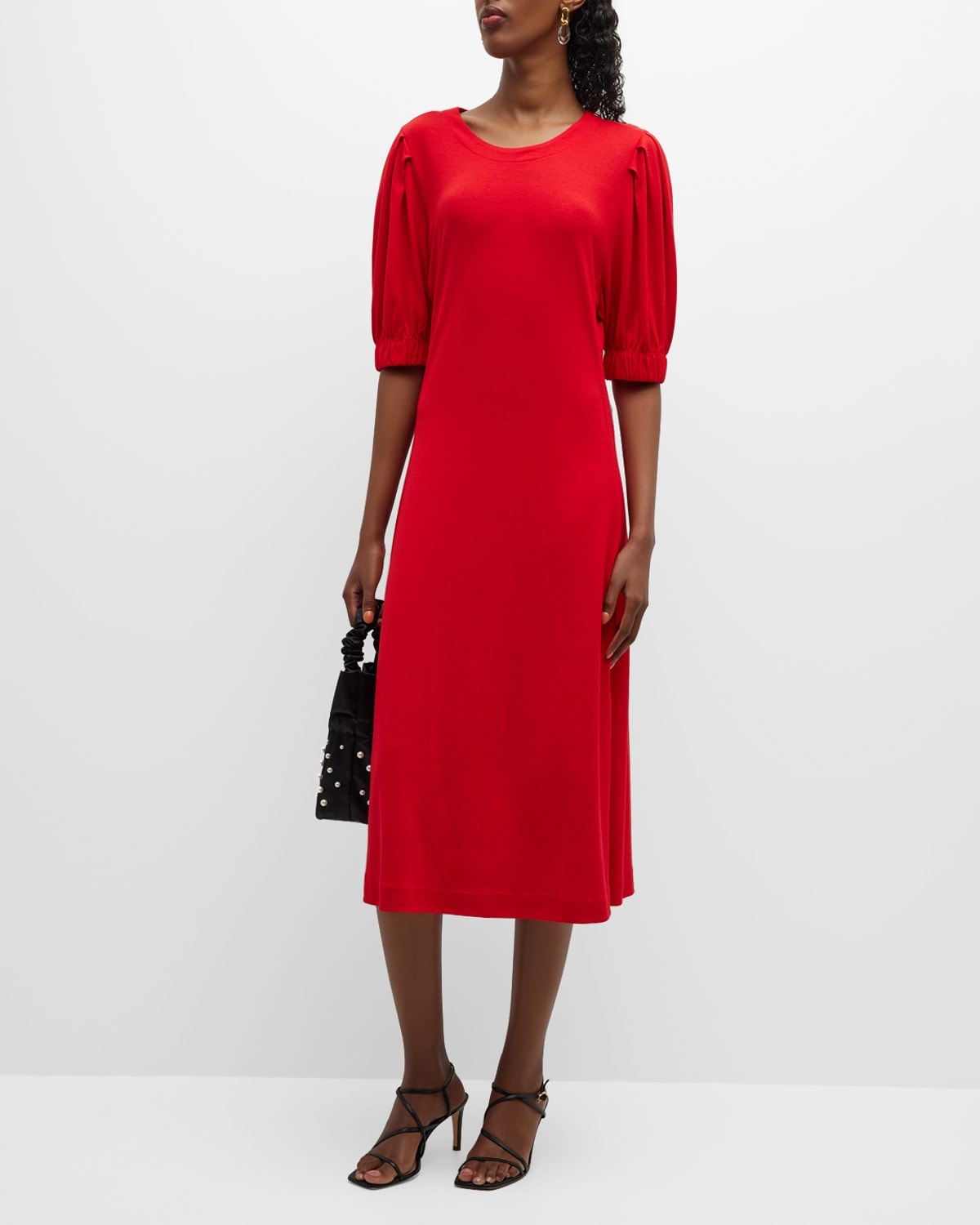 Masai Nalan Puff-Sleeve Jersey Midi Dress
