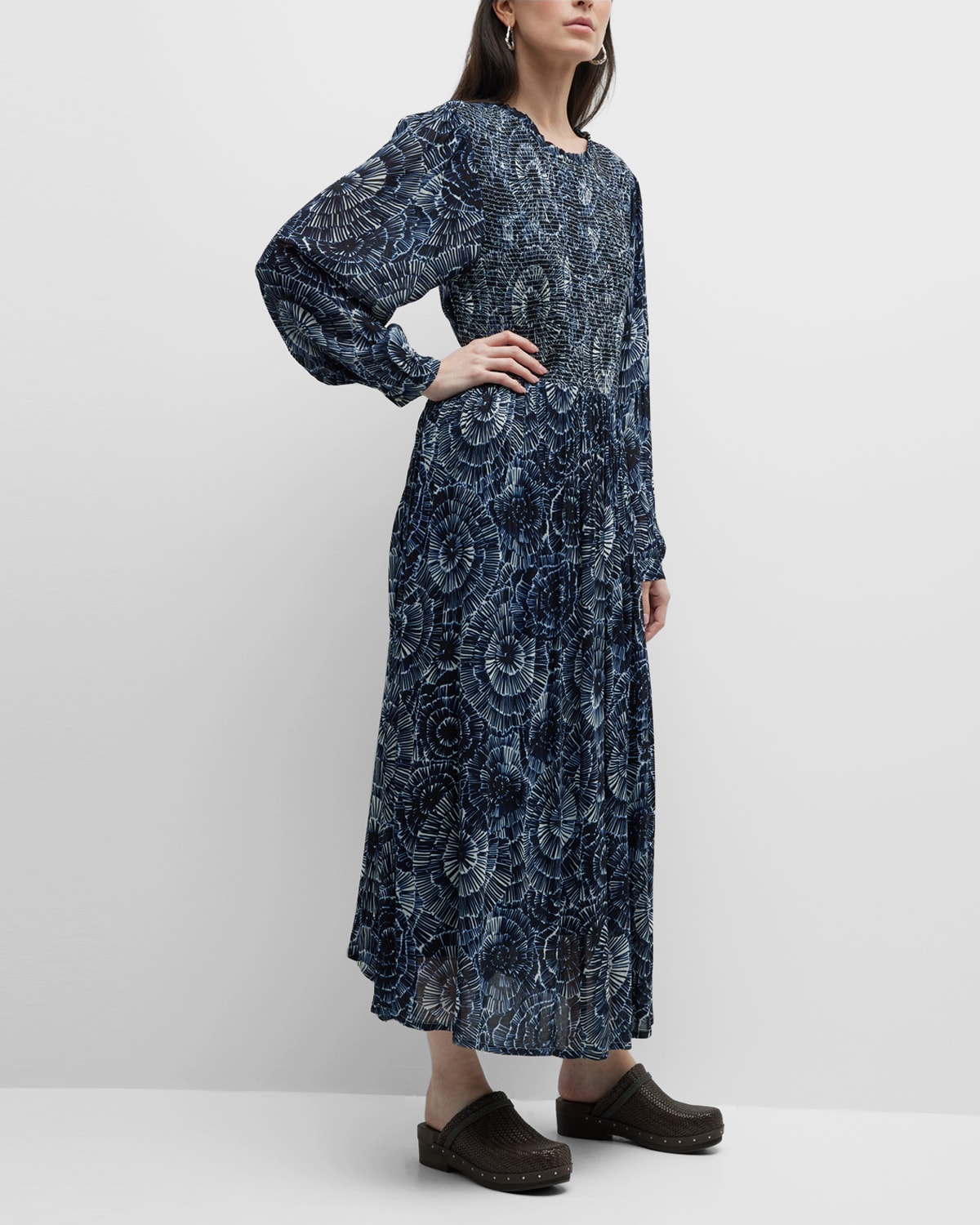 Nilalo Smocked Abstract-Print Maxi Dress