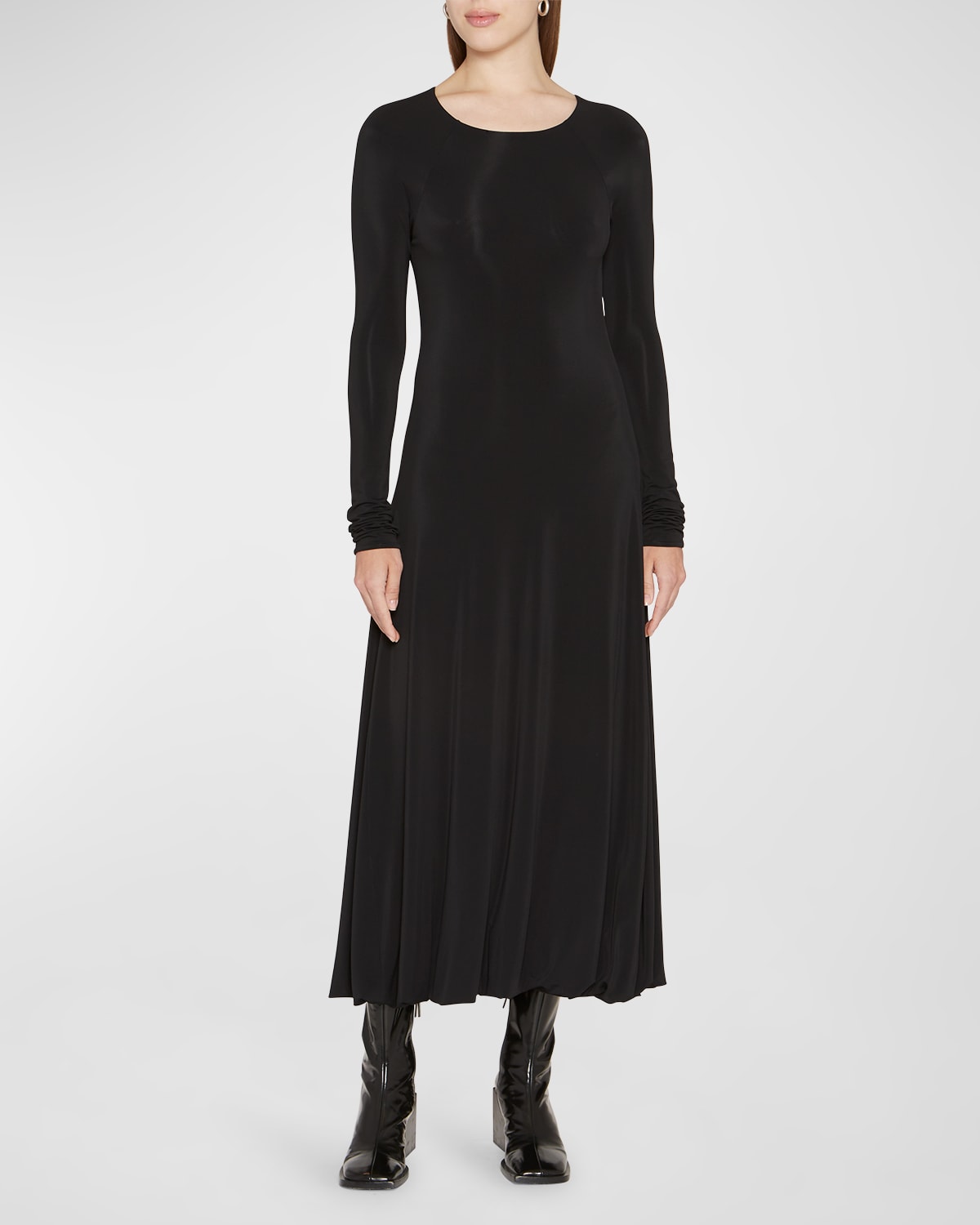 Jil Sander Open-back Balloon-hem Midi Dress In Black