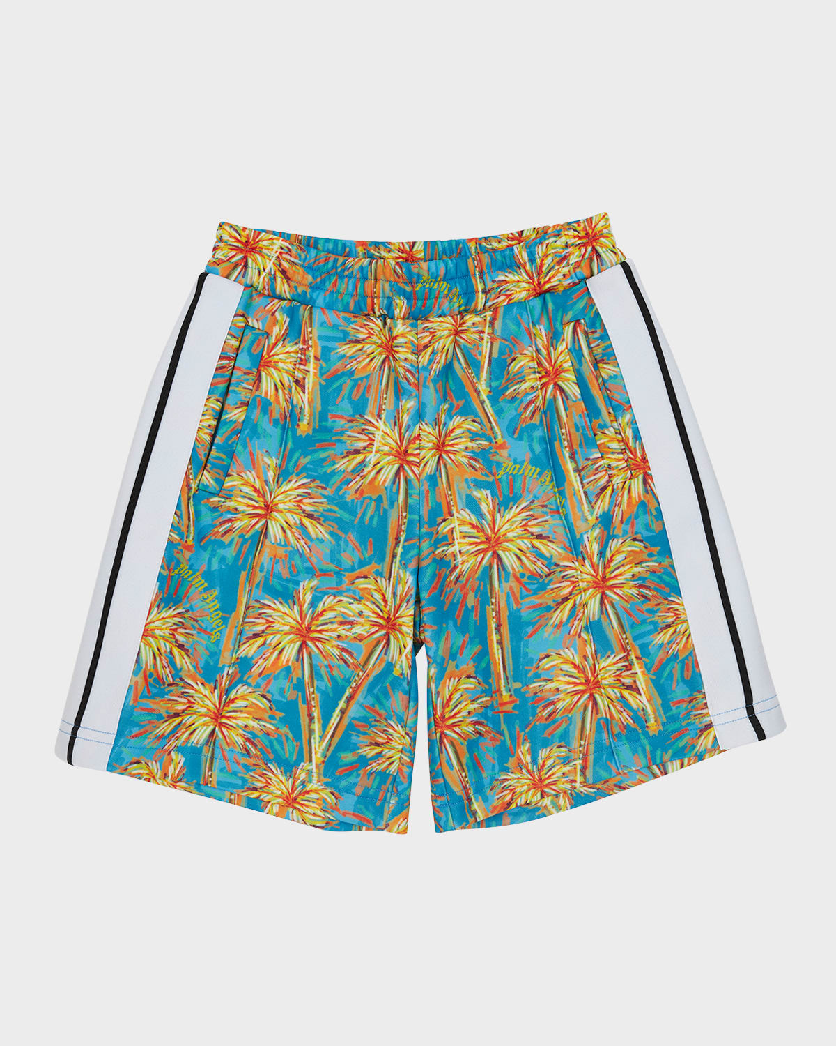 Shop Palm Angels Boy's Palm Trees-print Track Suit Shorts In Light Blue Lemo