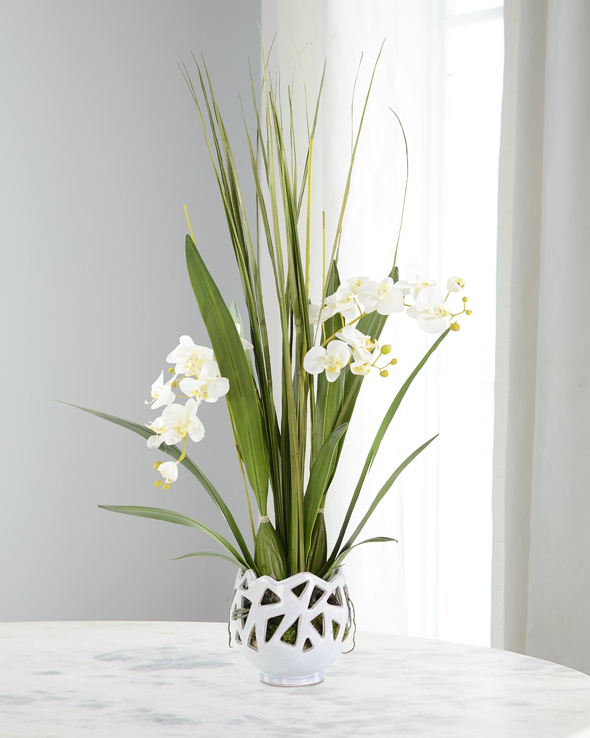 Orchids & Lace Faux Floral Arrangement in Ceramic Vase - 45"T