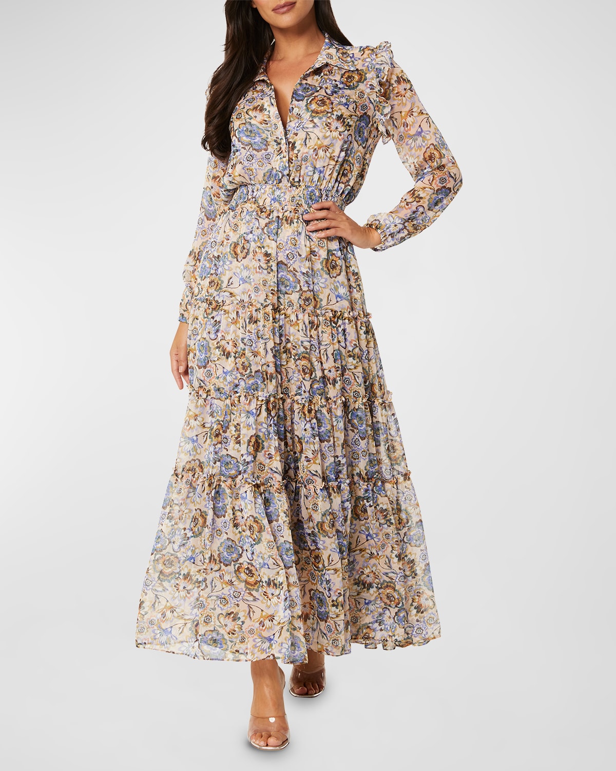 Ahreana Tiered Ruffle-Trim Floral Maxi Dress