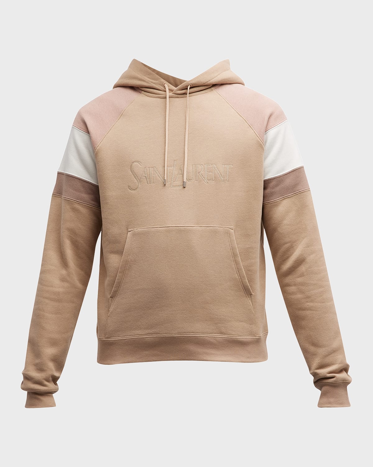 Saint Laurent Colour-block Logo Embroidery Hoodie In Nude