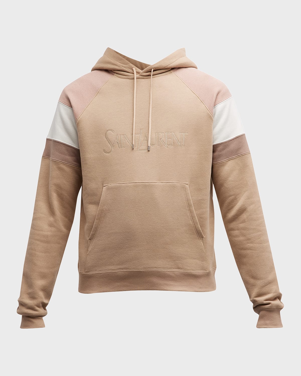 Shop Saint Laurent Men's Colorblock Logo Hoodie In Nude