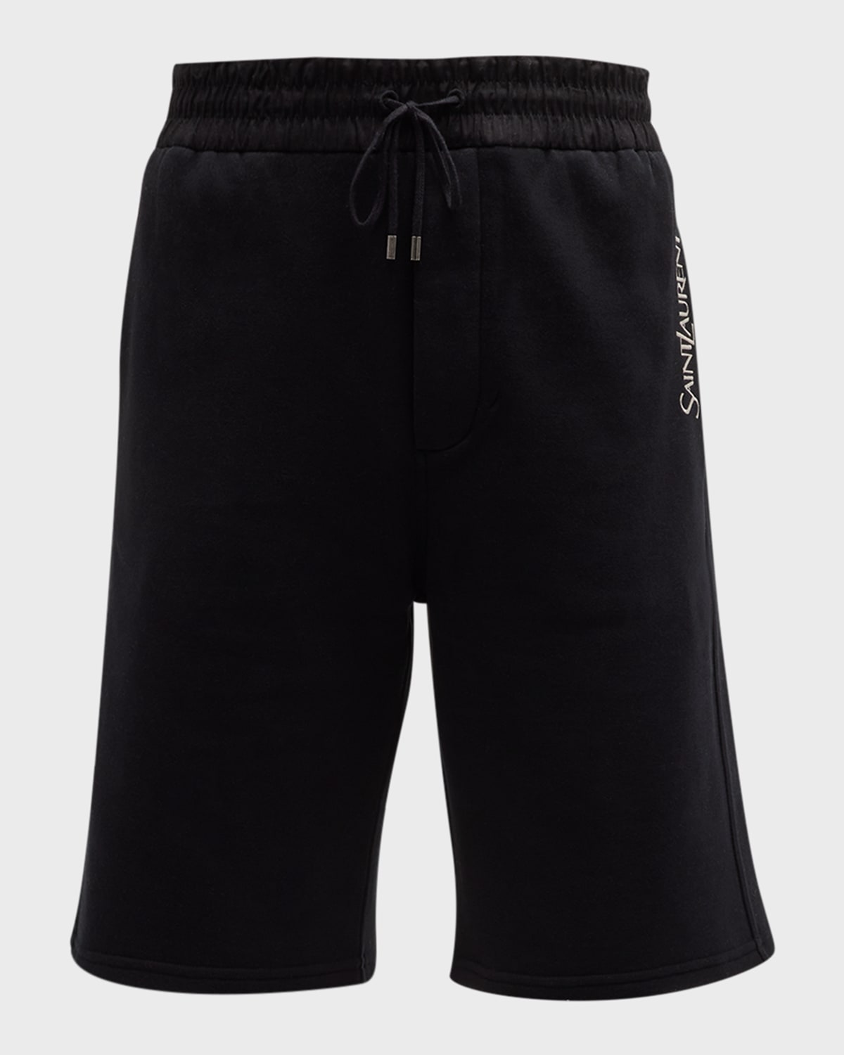 Saint Laurent Straight-leg Logo-embroidered Cotton-jersey Drawstring Shorts In Nero-natur