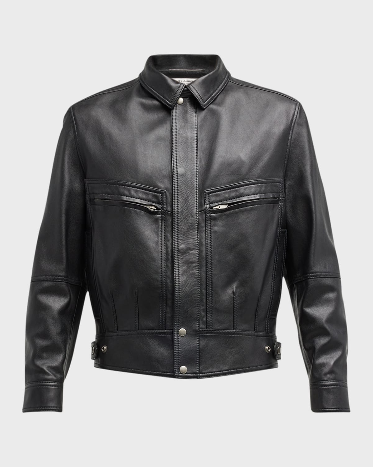 Shop Saint Laurent Men's Leather Bomber Jacket In Nero