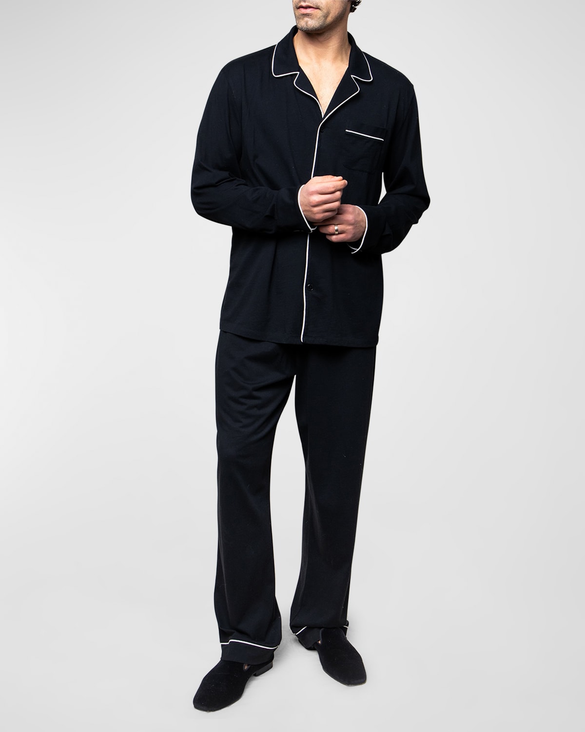 Shop Petite Plume Men's Pima Cotton Long Pajama Set In Black