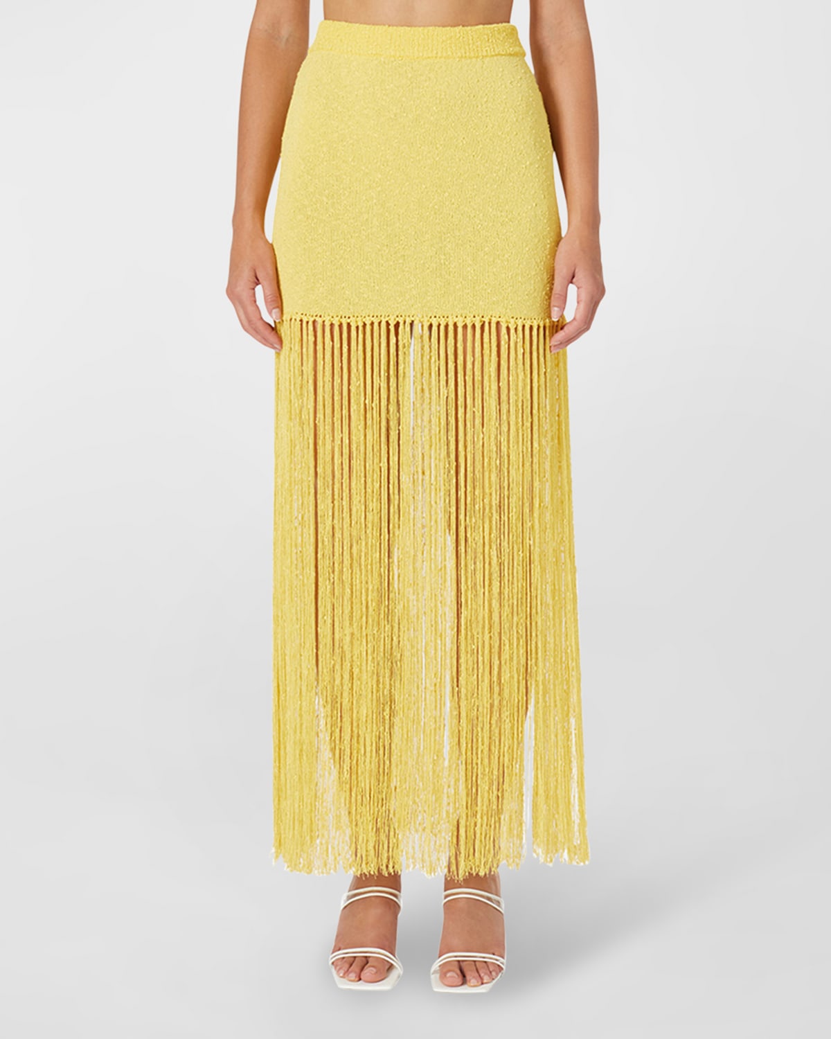 Casablanca Fringed High-waisted Knitted Midi Skirt In Yellow