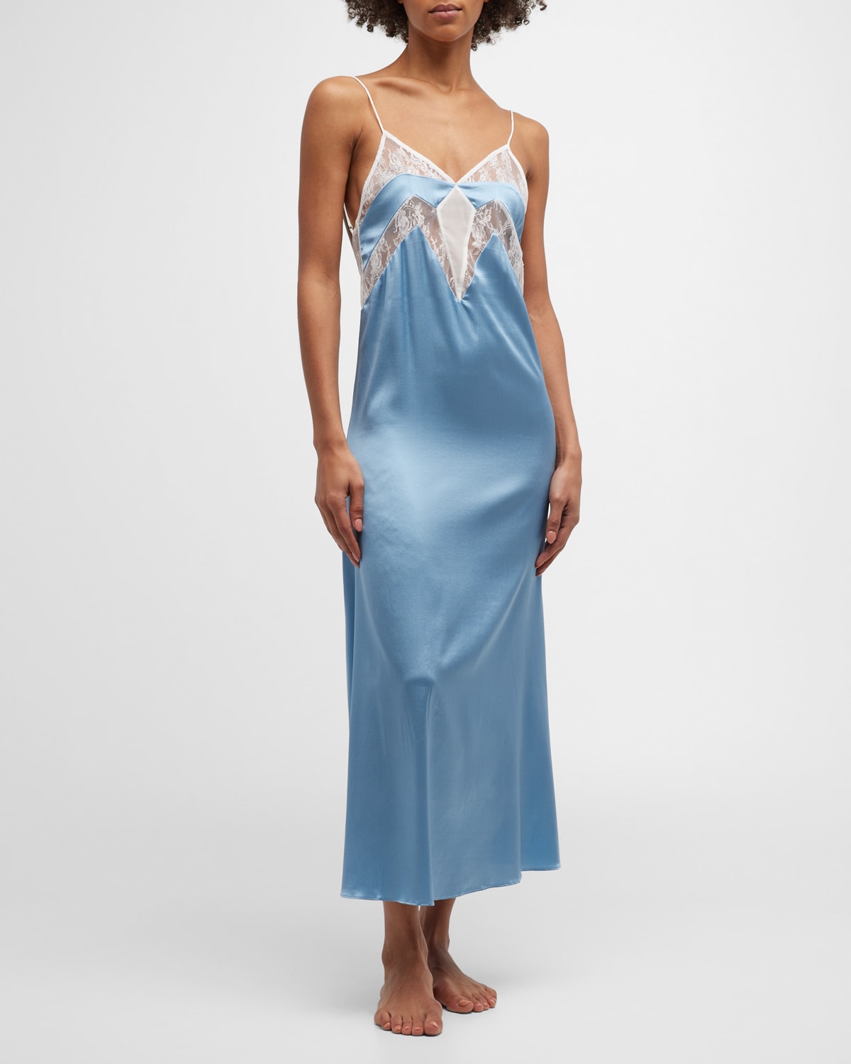 【SLEEPING WITH JACQUES】mesh and tulle-trimmed silk chemise Sleeping With Jacques Francine Lace, Mesh And Tulle-trimmed