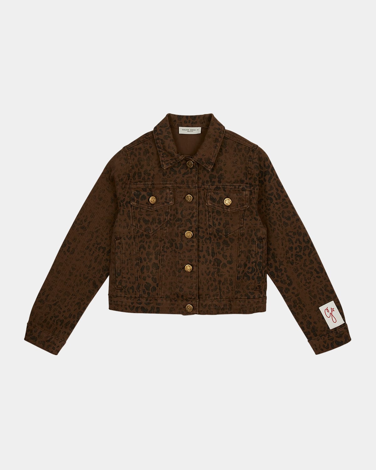 Shop Golden Goose Girl's Faded Leopard-print Denim Jacket