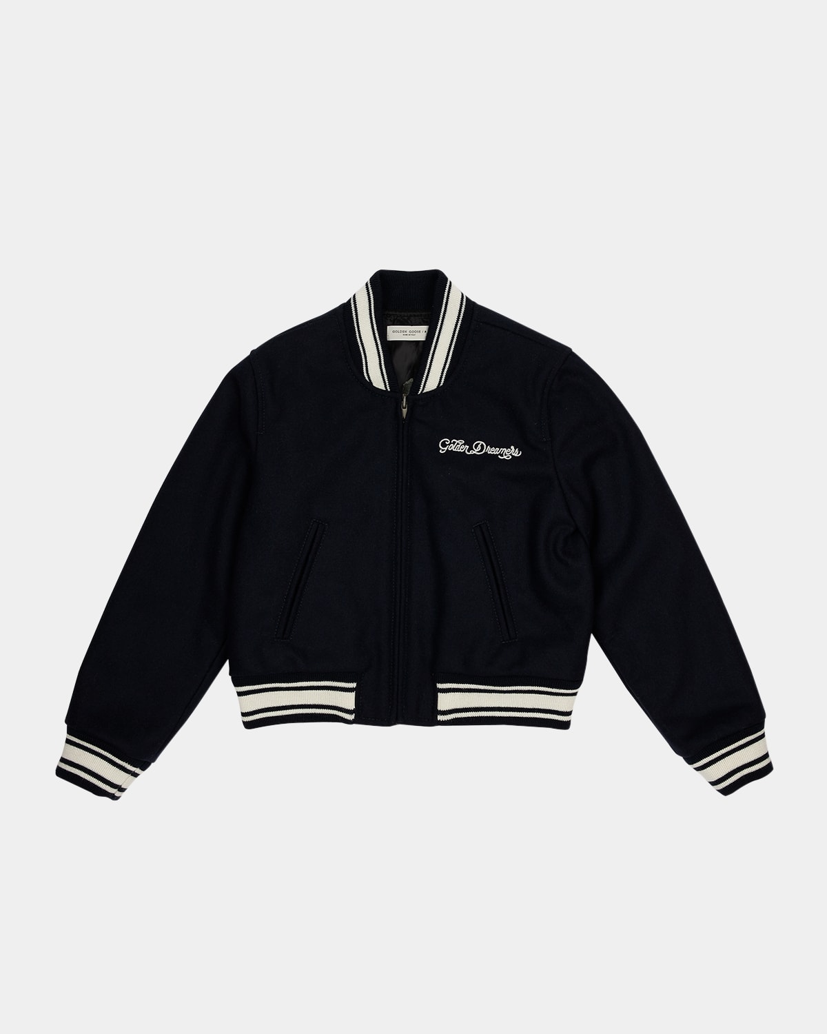 Golden Goose Logo-embroidered Zipped Varsity Jacket In Dark Blue