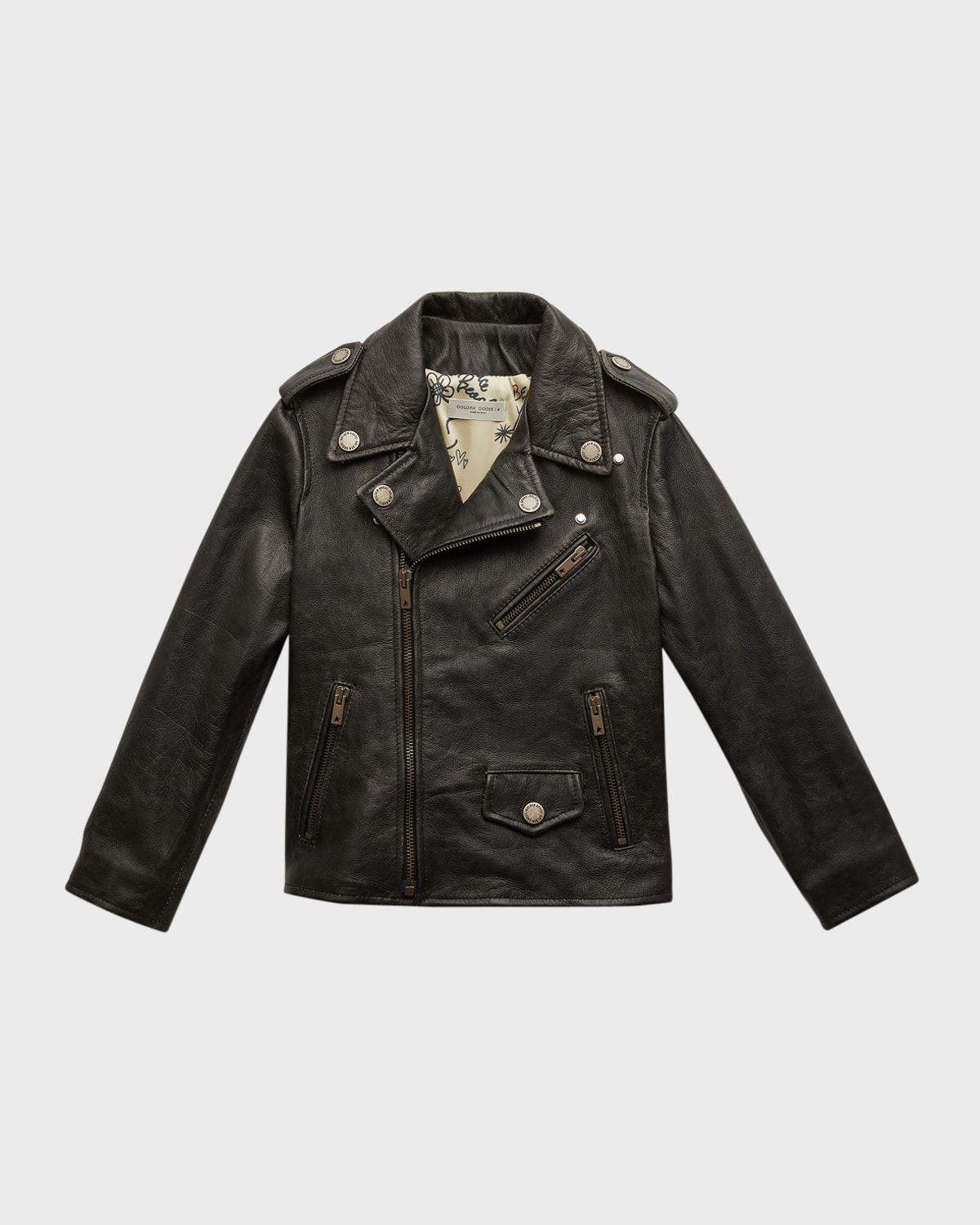 Boy's Chiodo Distressed Leather Jacket, Size 4-10