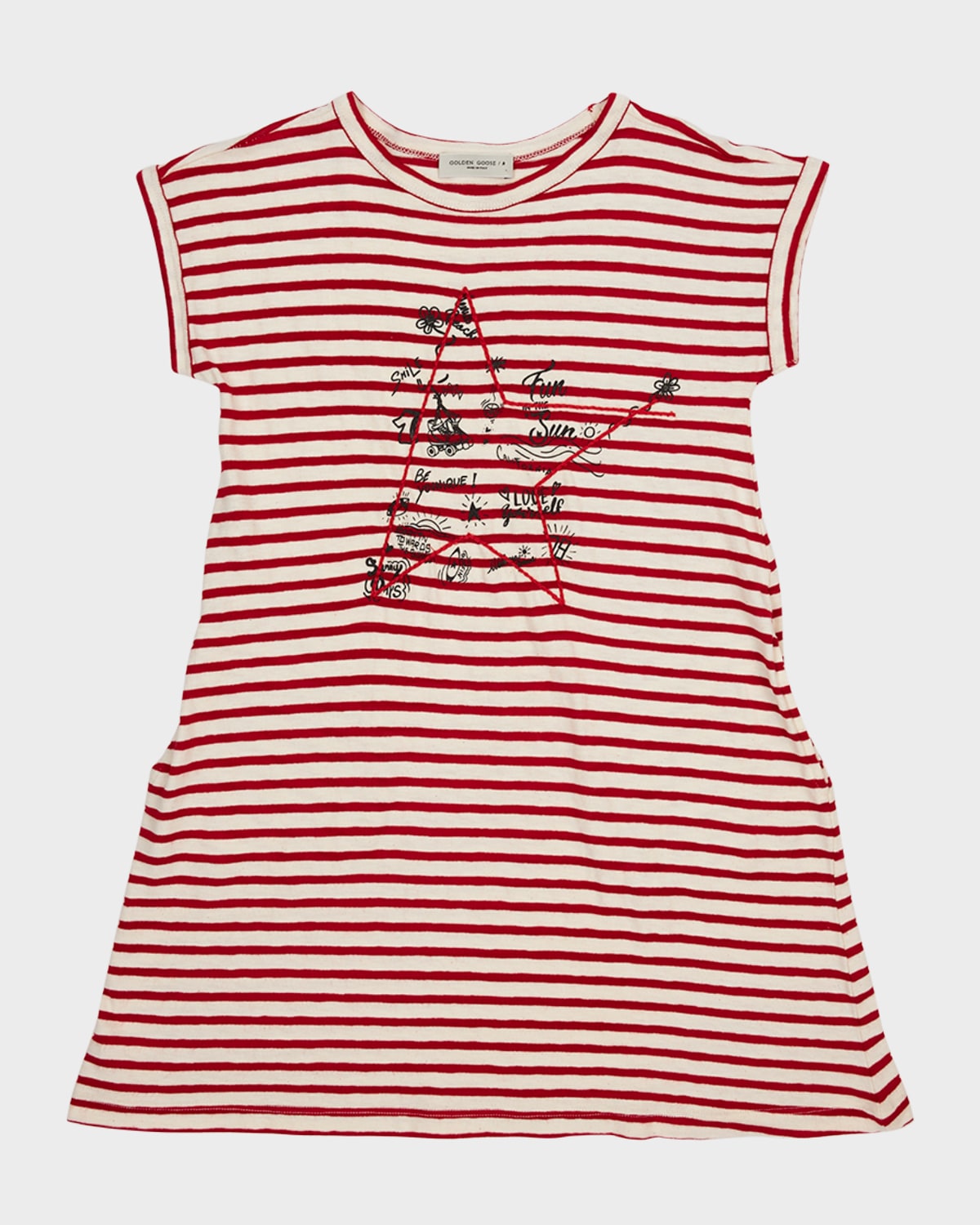 Girl's Striped Doodled Star-Print Jersey Dress, Size 4-10