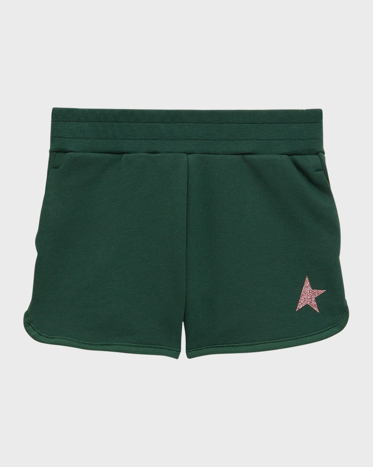 Shop Golden Goose Girl's Glitter Star Fleece Shorts In Bright Green Pink