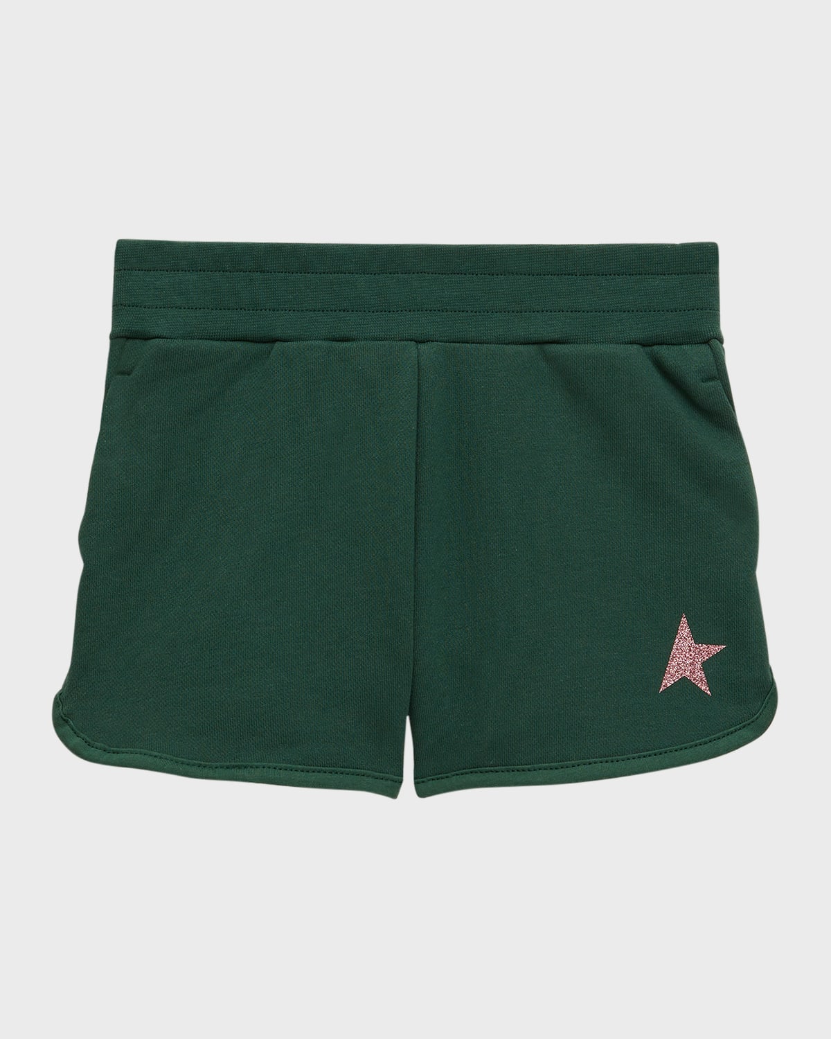 Golden Goose Kids' Girl's Glitter Star Fleece Shorts In Bright Green Pink