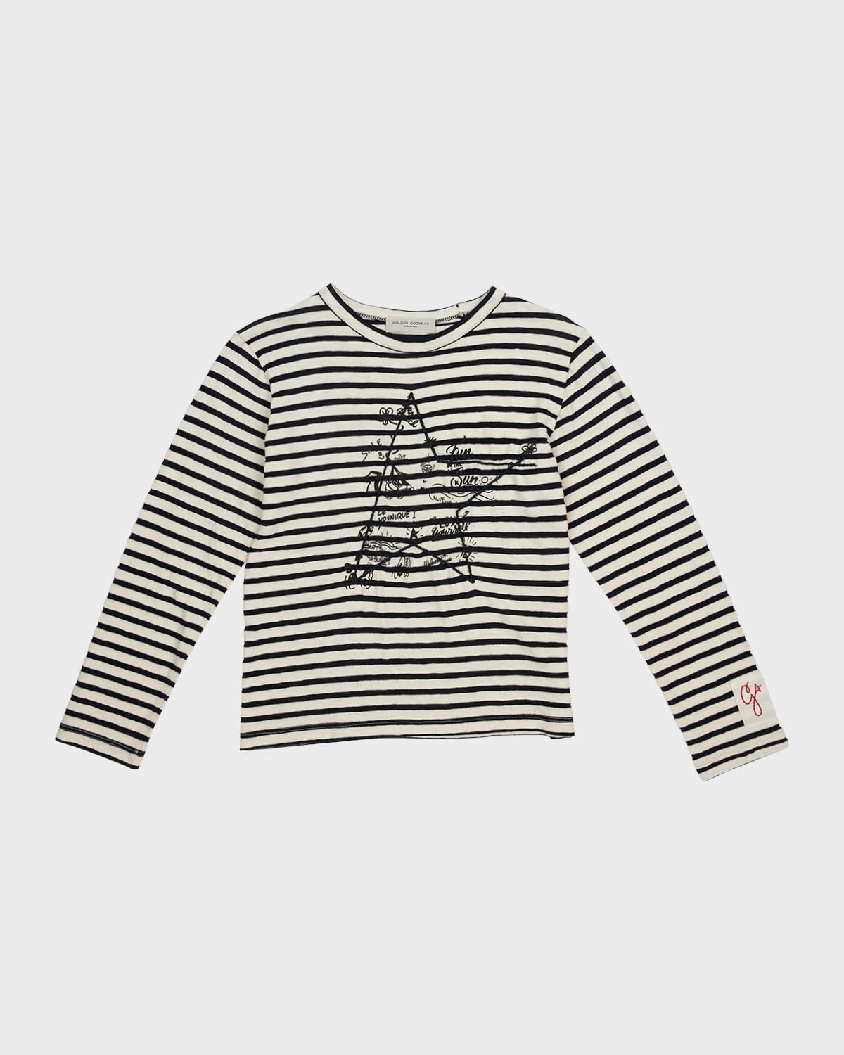 Golden Goose Kids' Boy's Striped Doodled T-shirt In Yellow Cream