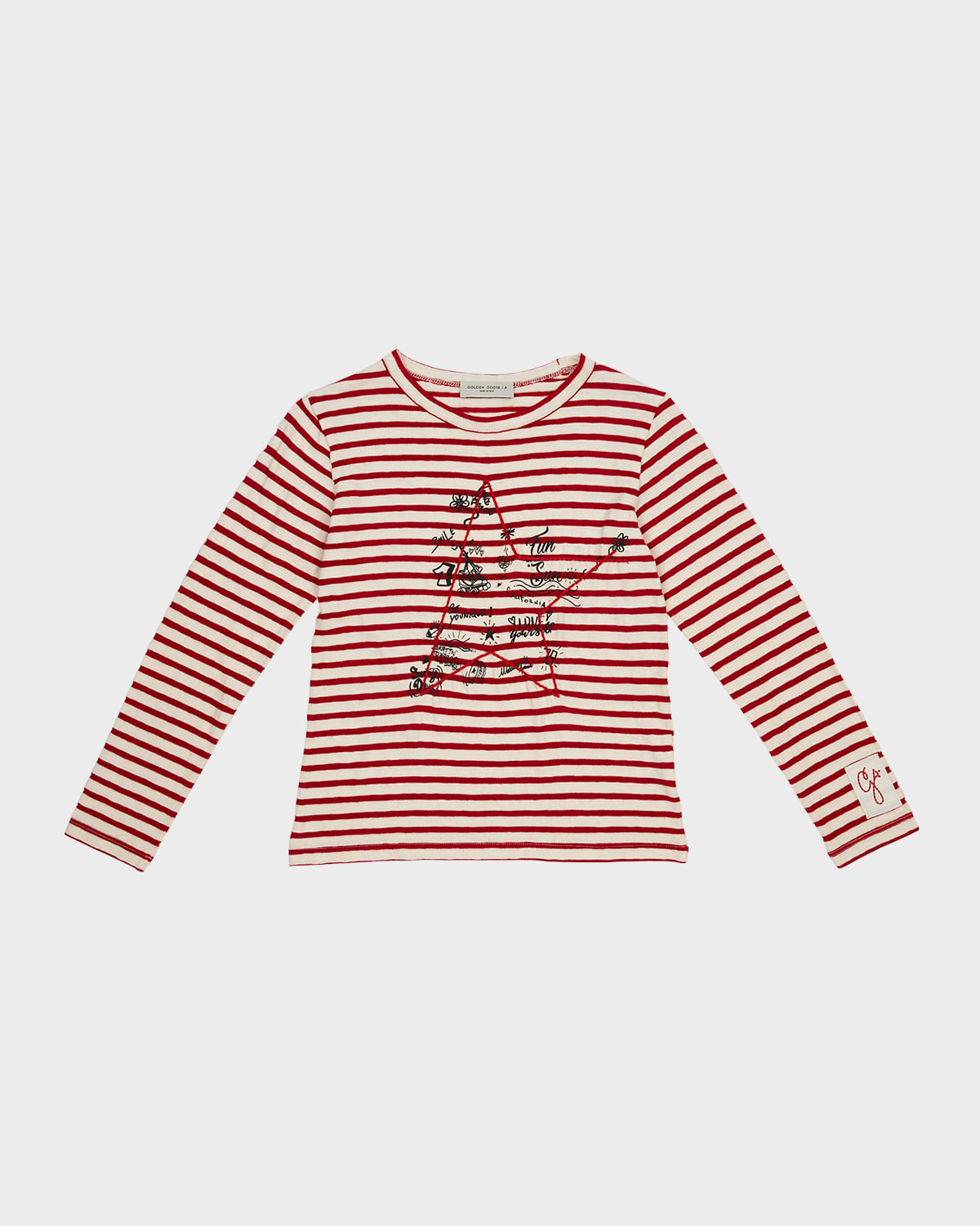 Girl's Striped Doodled T-Shirt, Size 4-10