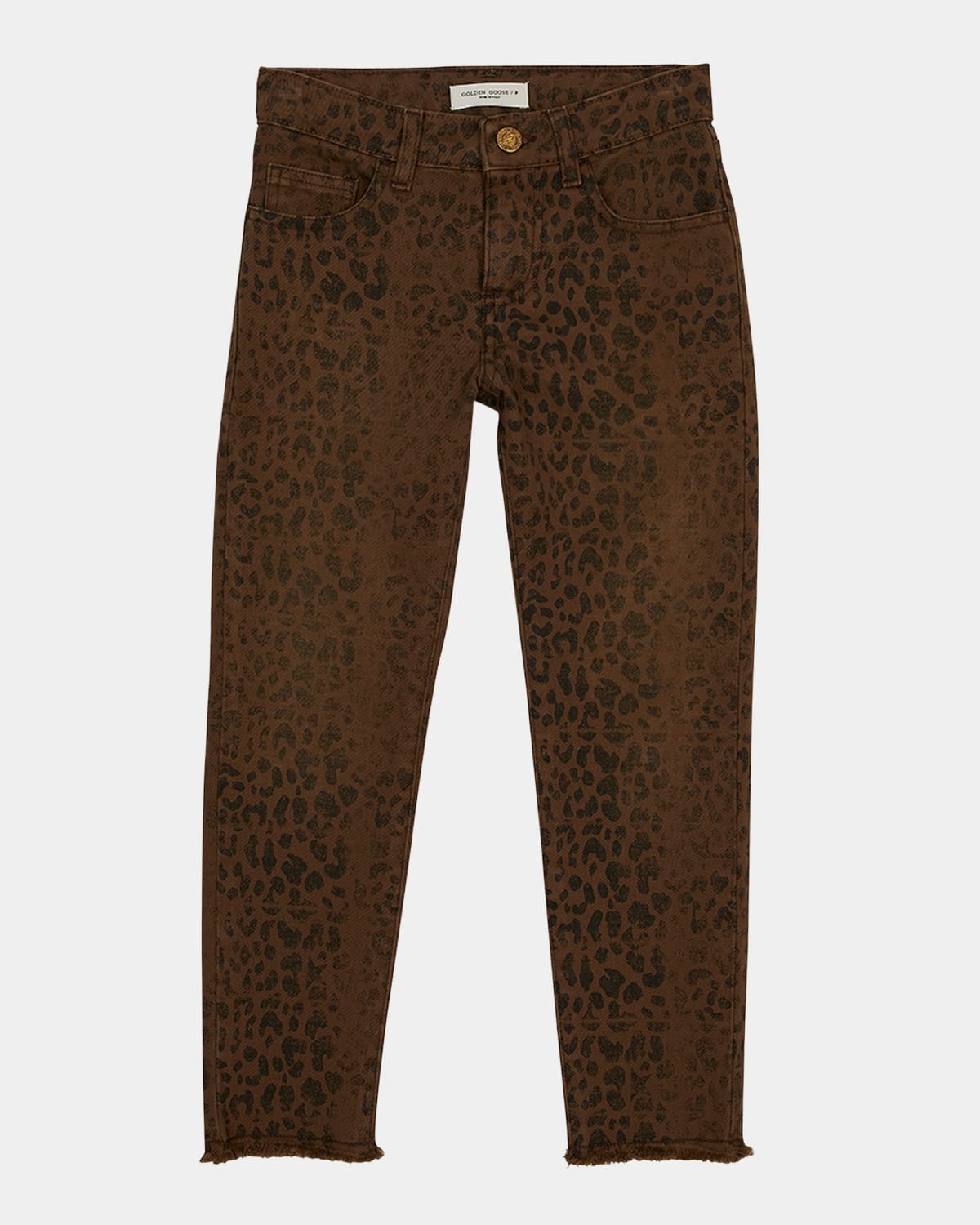 Girl's Faded Leopard-Print Jeans, Size 12