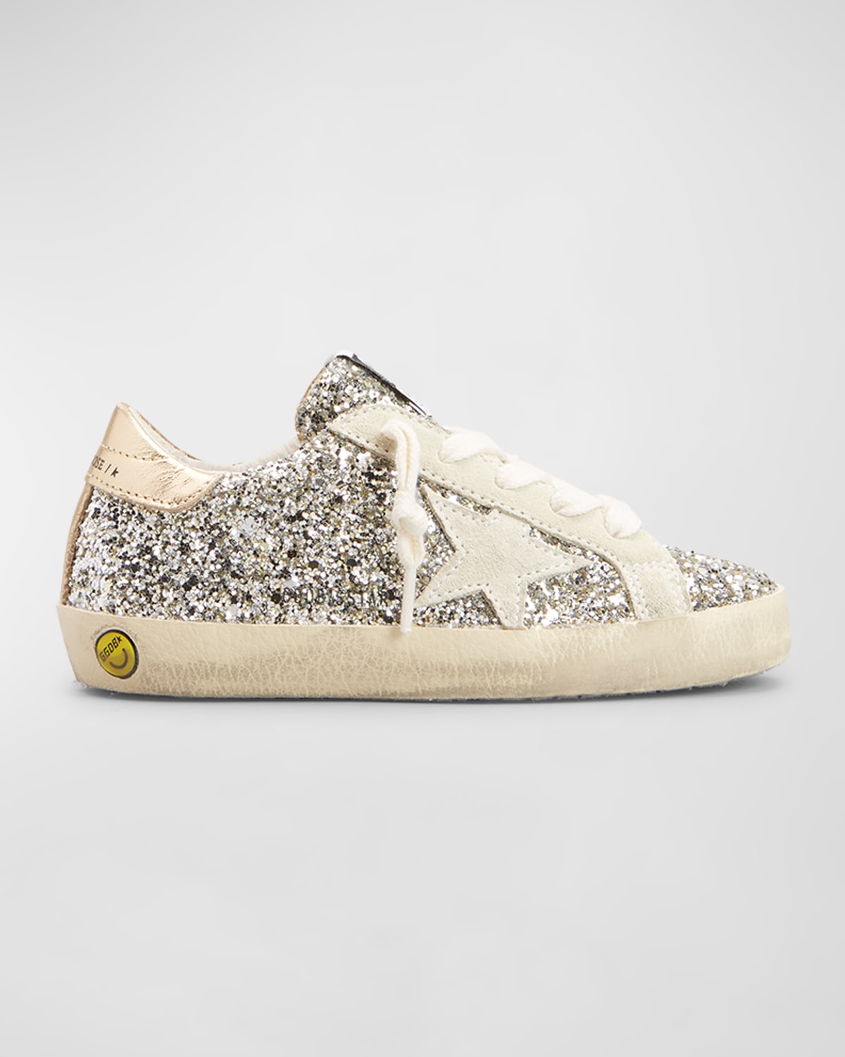 Shop Golden Goose Girl's Super-star Lace Up Glitter Sneakers, Toddler/kids In Platinumivorygold