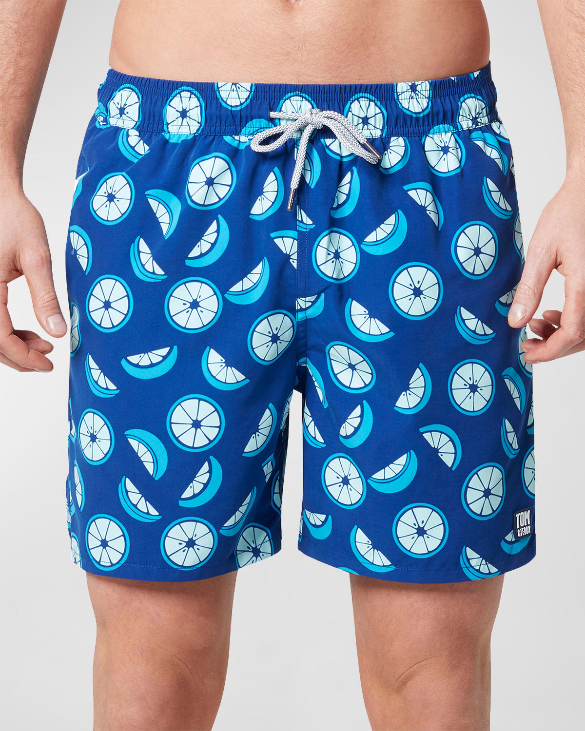 Shop Tom & Teddy Men's Citrus-print Swim Trunks In Ocean Blue