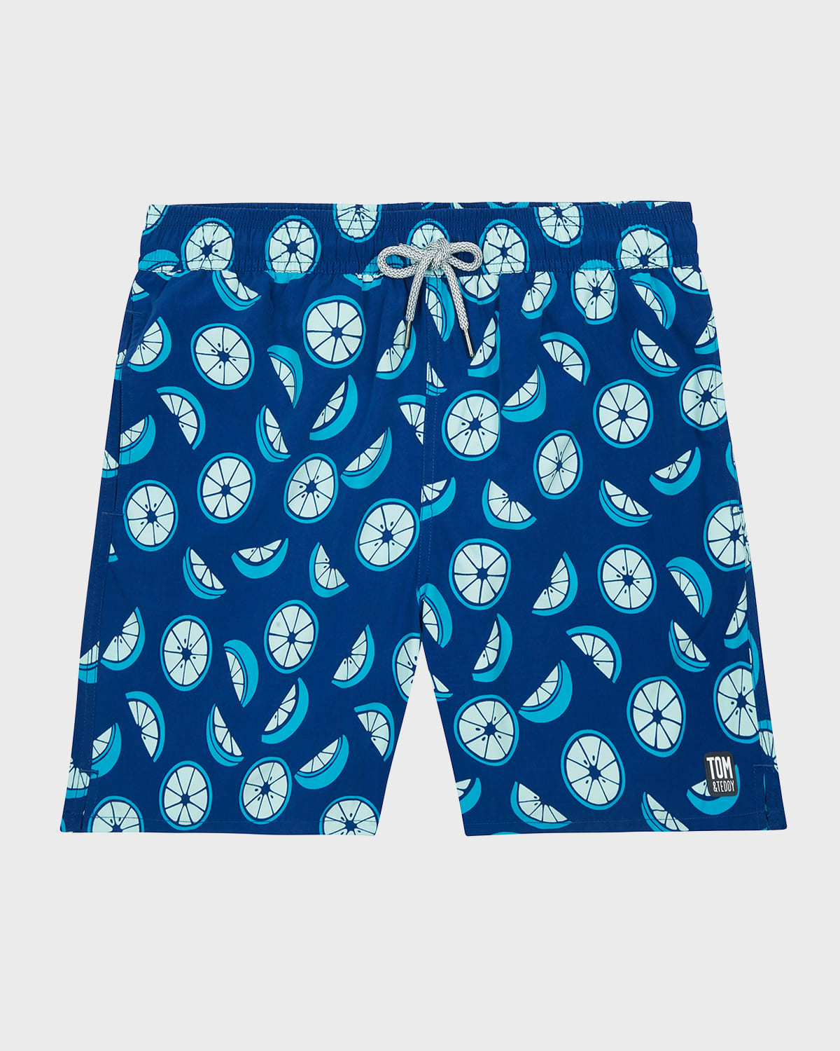 Tom & Teddy Citrus Print Swim Trunks In Ocean Blue