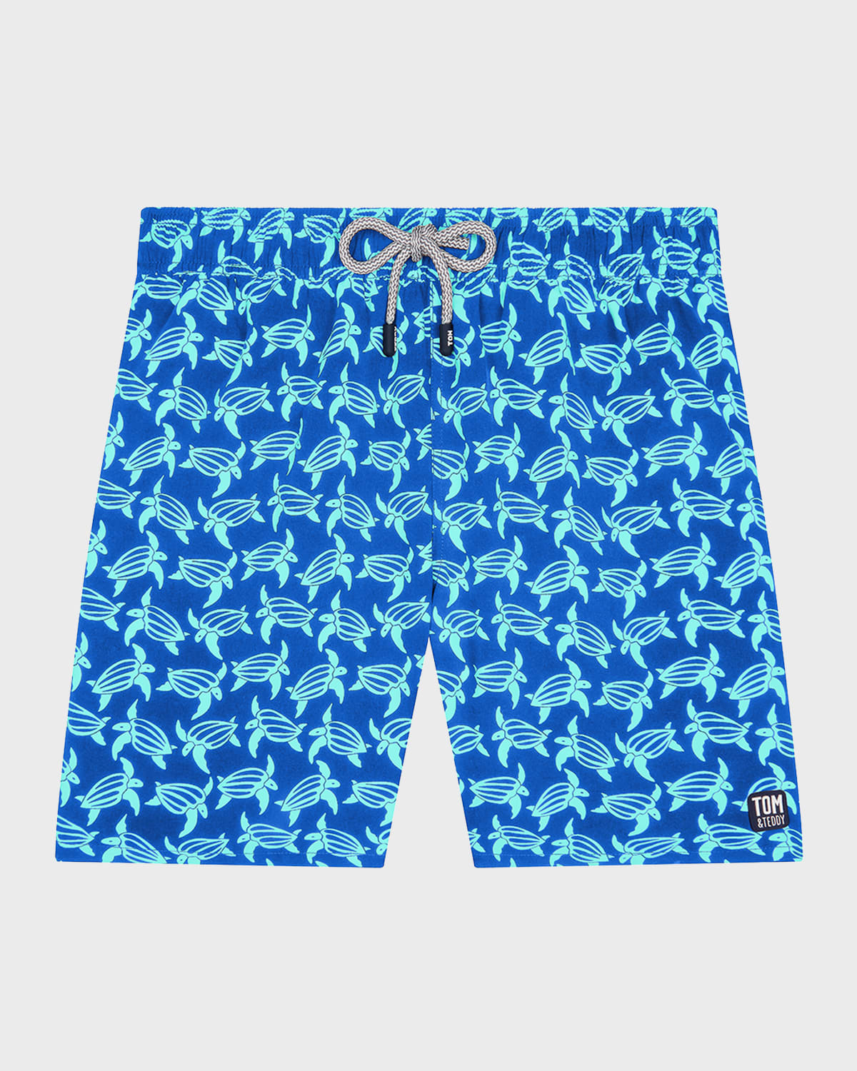 Tom & Teddy Turtle Print Swim Trunks In Blue & Ice Green