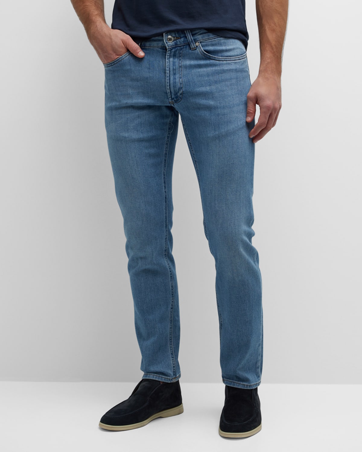Shop Peter Millar Men's Stretch Denim 5-pocket Jeans In Stone Washed Blue