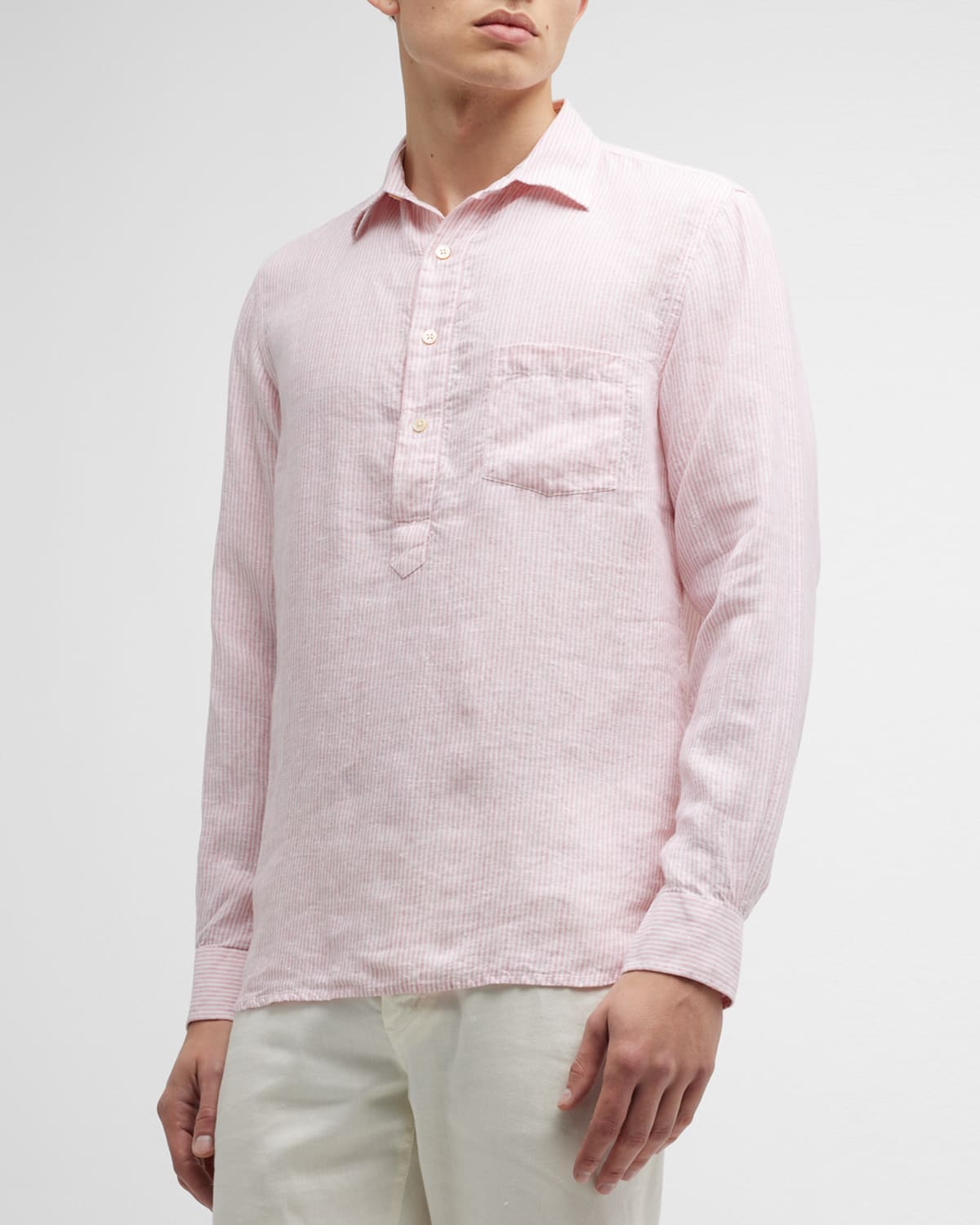 Swims Amalfi Stripe Linen Popover Shirt In Blush Pink