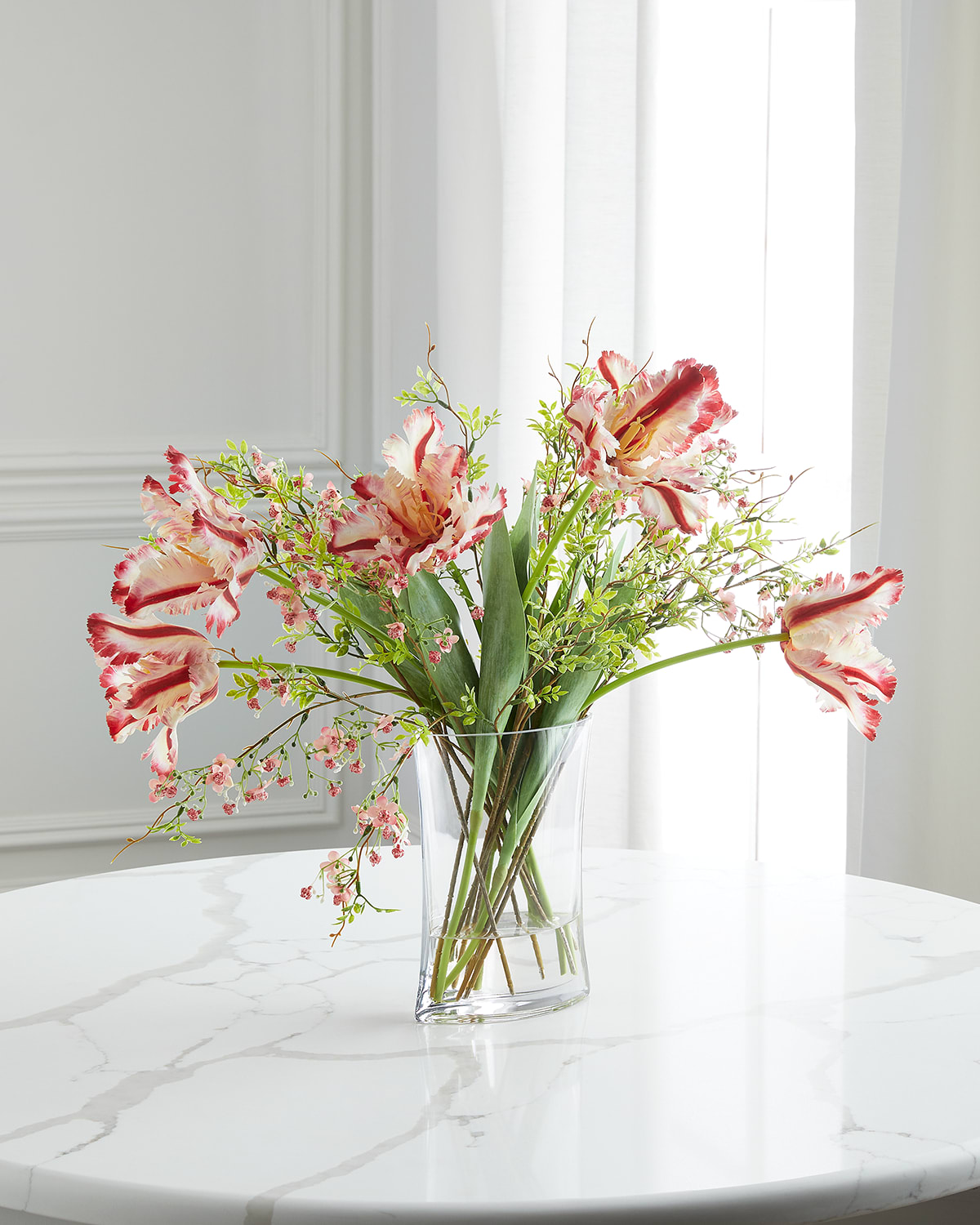John-richard Collection Raspberry Tulips Faux Floral Arrangement In Glass Vase - 22" In Transparent