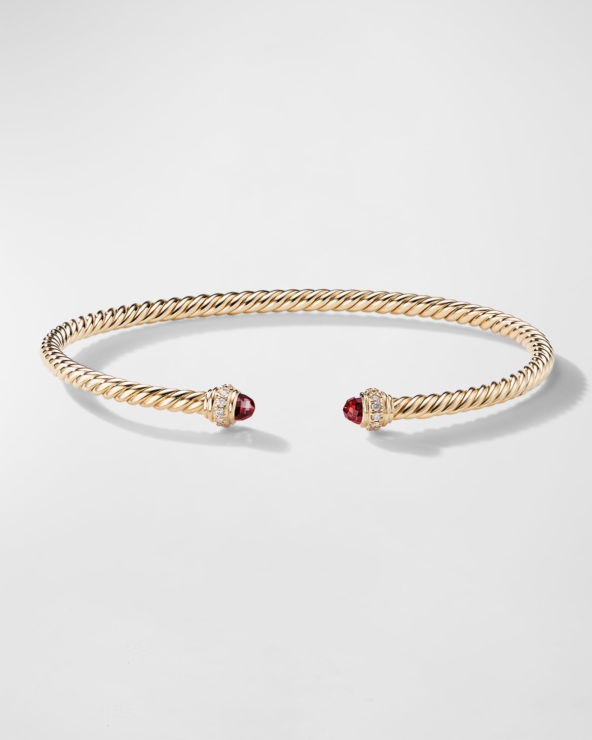 David Yurman 3mm Cablespira Bracelet With Gemstone And Diamonds In 18k Gold In Garnet