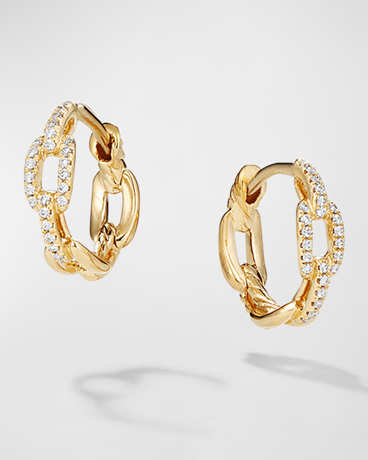 David Yurman Stax Chain Link Huggie Hoop Earrings With Diamonds In 18k Gold, 12.5mm