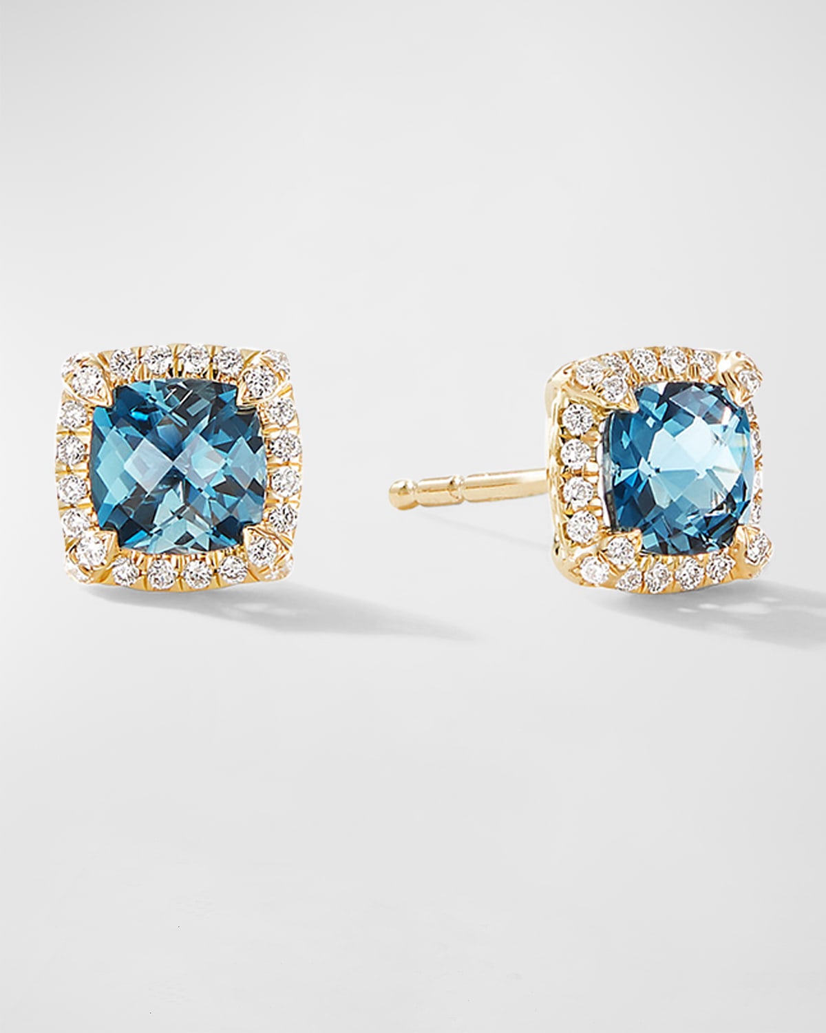 David Yurman Chatelaine Earrings With Gemstone And Diamonds In 18k Gold, 5mm In Hampton Blue Topa