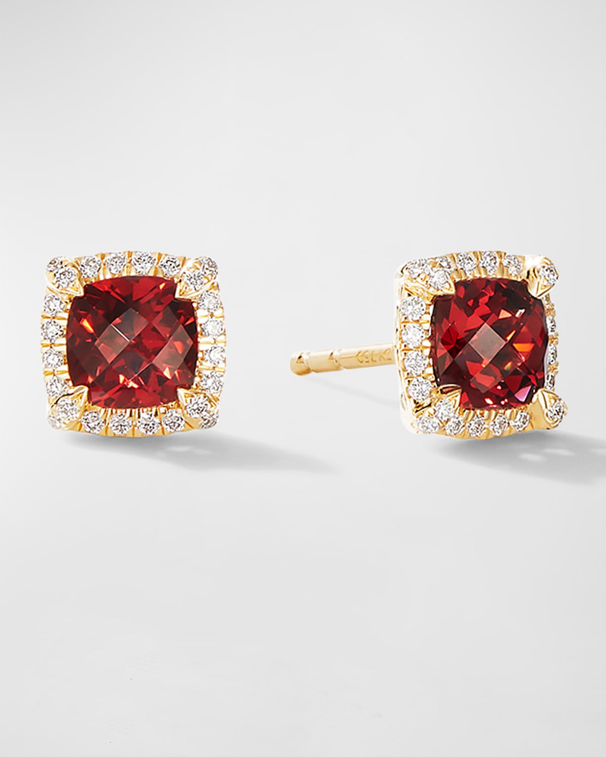David Yurman Petite Chatelaine Pave Bezel Stud Earrings In 18k Yellow Gold With Garnet And Diamonds In Garnet