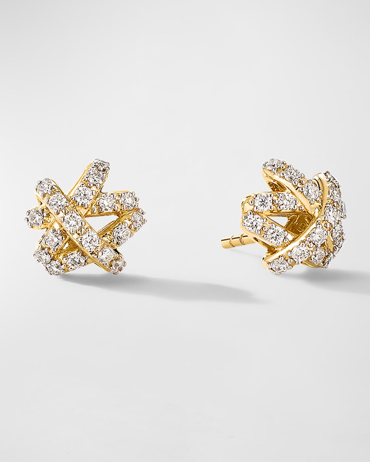 Crossover Stud Earrings with Diamonds in 18K Gold, 9mm