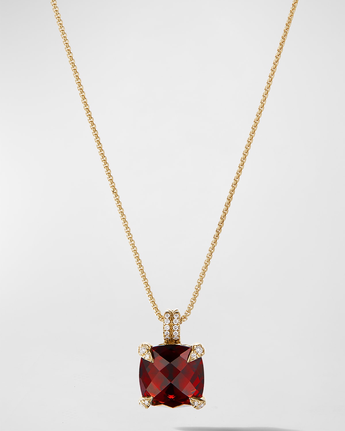 David Yurman Chatelaine Pendant Necklace With Gemstone And Diamonds In 18k Gold, 11mm, 18"l In Garnet