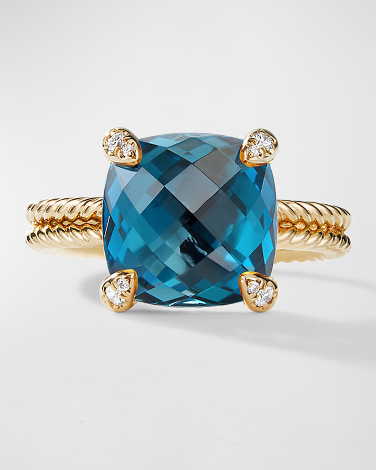 David Yurman Chatelaine Ring With Gemstone And Diamonds In 18k Gold, 11mm In Hampton Blue Topa