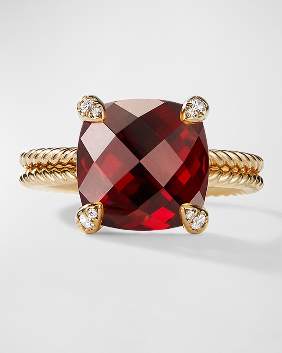 Shop David Yurman Chatelaine Ring With Gemstone And Diamonds In 18k Gold, 11mm In Garnet
