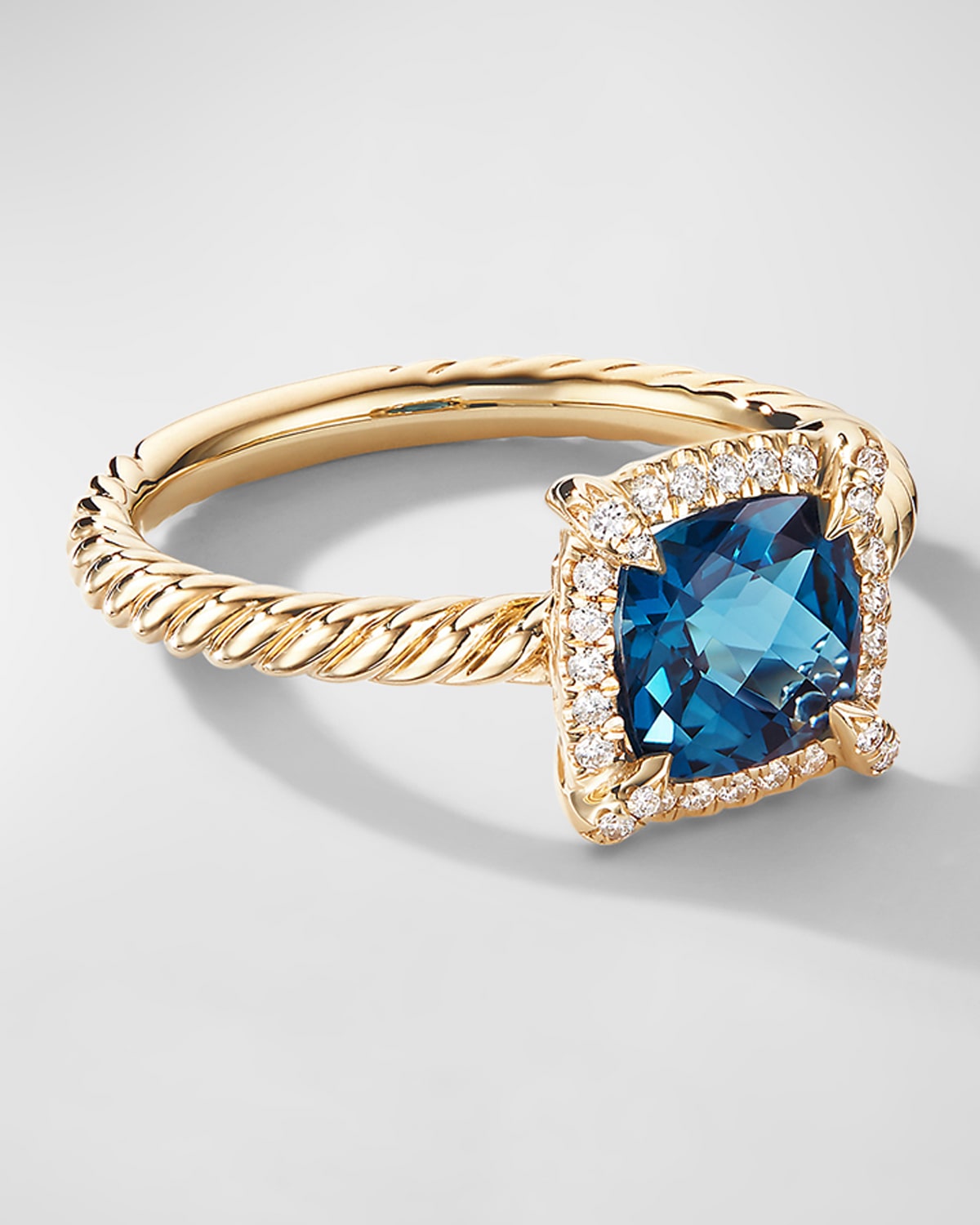 David Yurman Petite Chatelaine Ring With Gemstone And Diamonds In 18k Gold, 7mm In Hampton Blue Topa