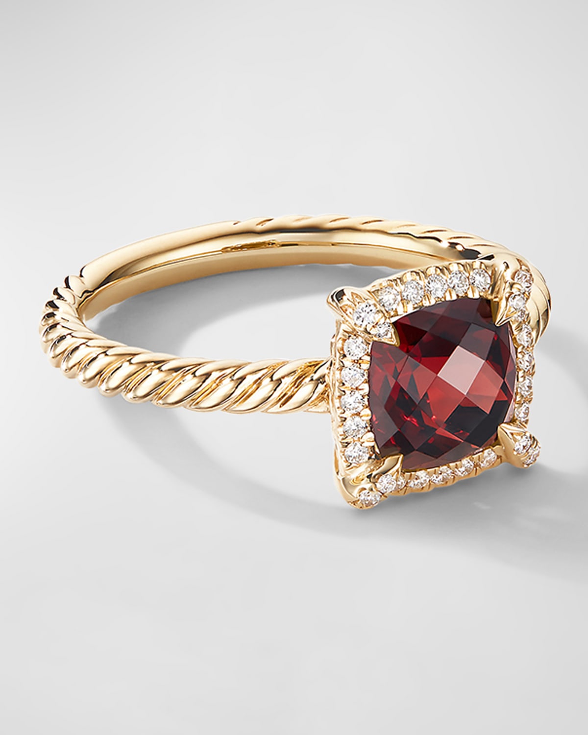 David Yurman Petite Chatelaine Ring With Gemstone And Diamonds In 18k Gold, 7mm In Garnet