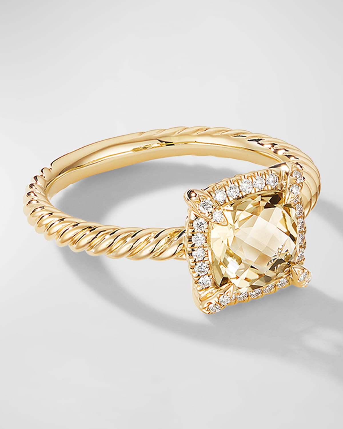 David Yurman Petite Chatelaine Ring With Gemstone And Diamonds In 18k Gold, 7mm In Champagne Citrine