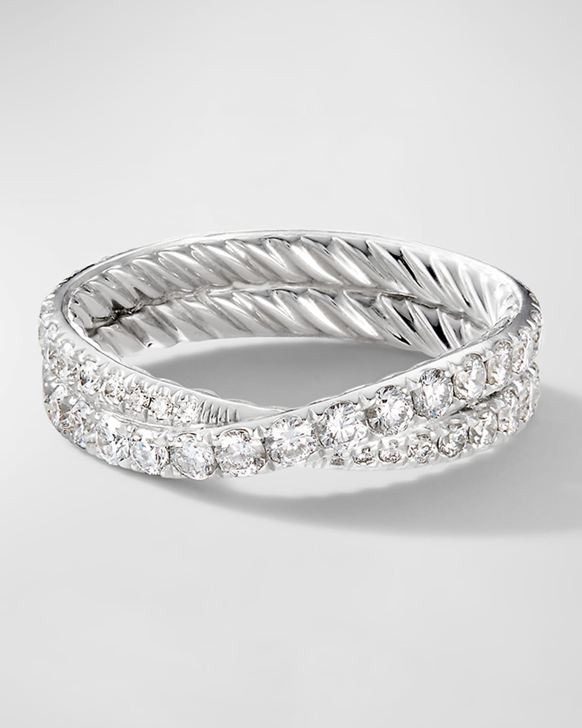 David Yurman Dy Crossover Band Ring With Diamonds In Platinum, 5.2mm In Silver