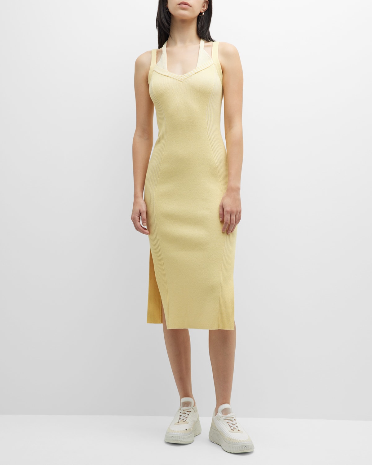 Naadam Color-plaited Cutout Midi Tank Dress In Pale Yellow