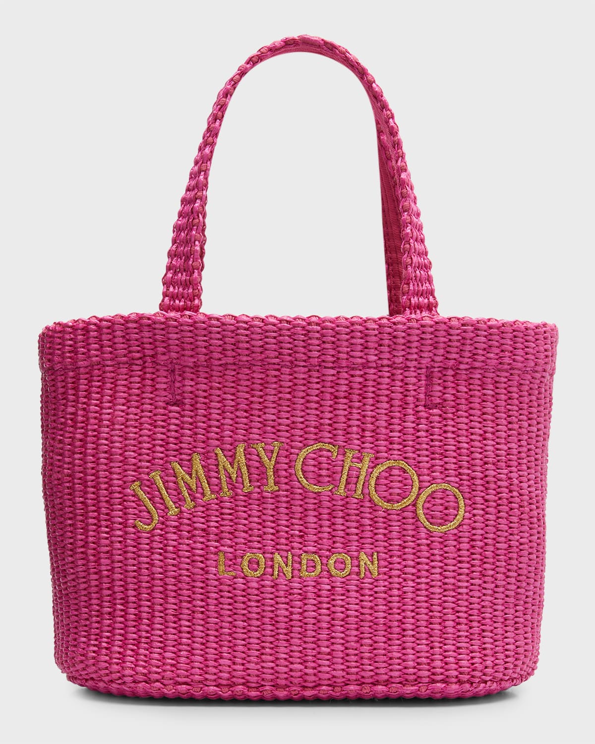Jimmy Choo Mini Beach Logo East-west Tote Bag In Fuchsia Light Gol