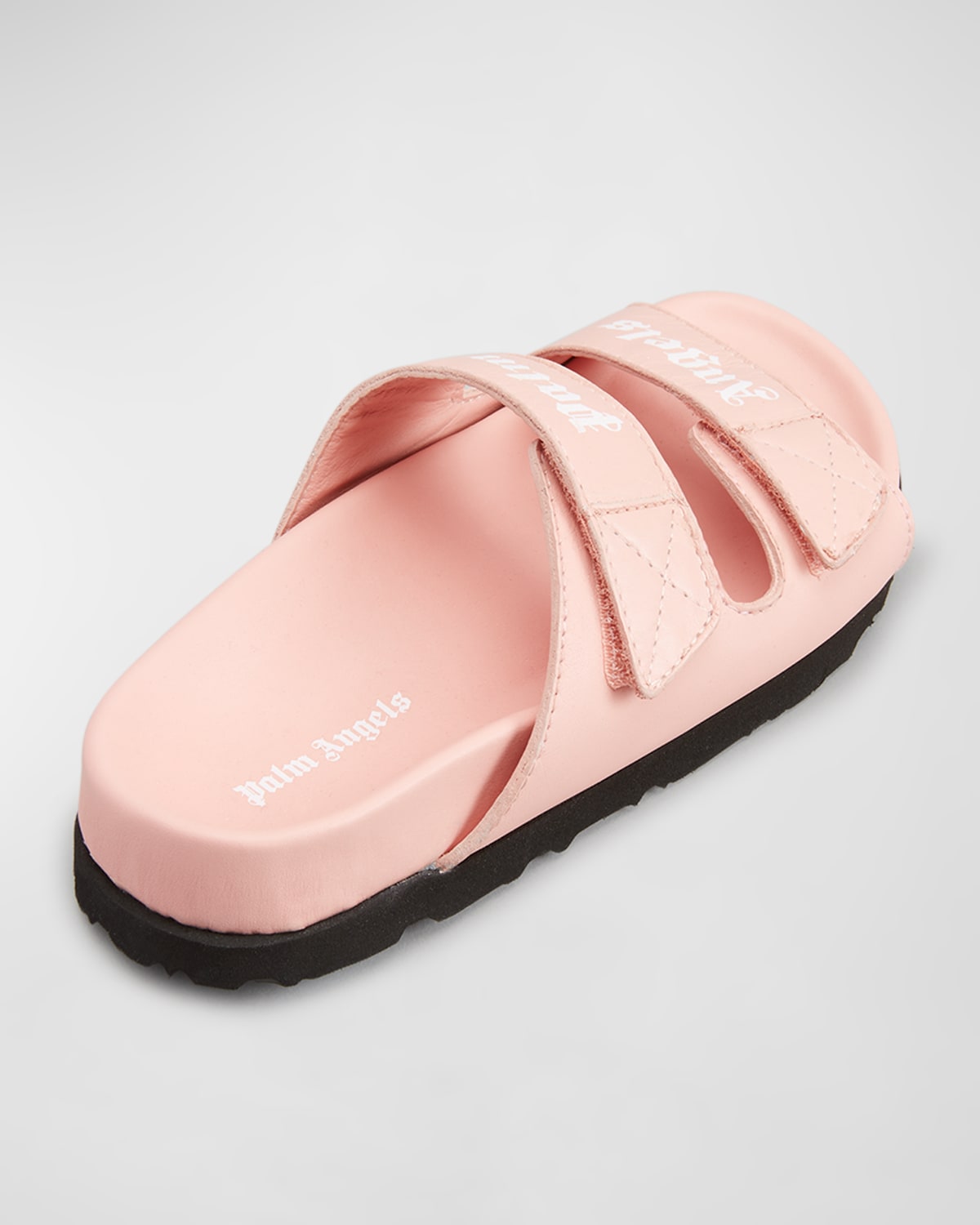 Palm Angels Kid's Logo Grip-strap Leather Slide Sandals, Toddler/kids In Pink